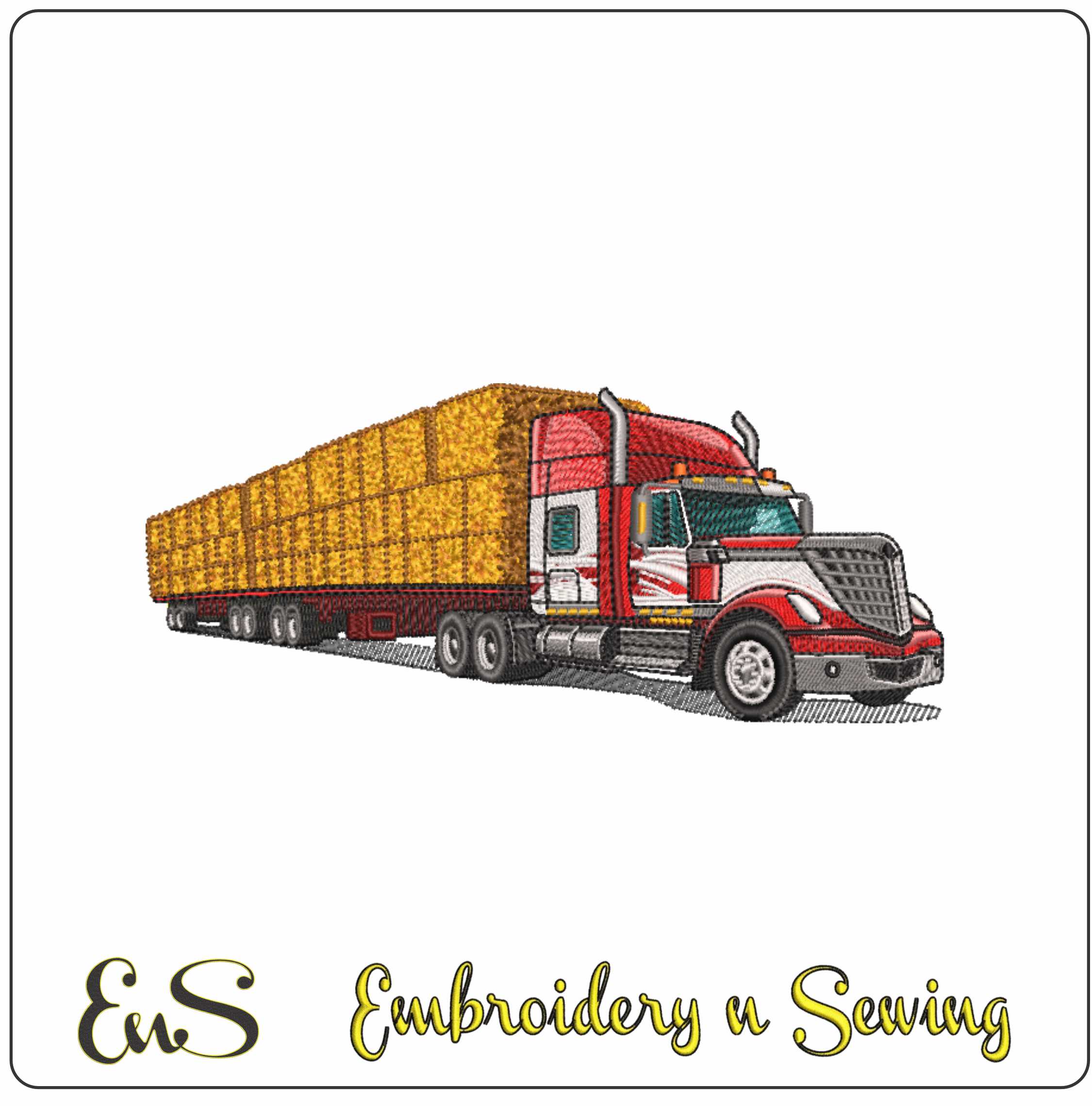 Truck with Hay Bales- Elegant embroidery design file - instant download