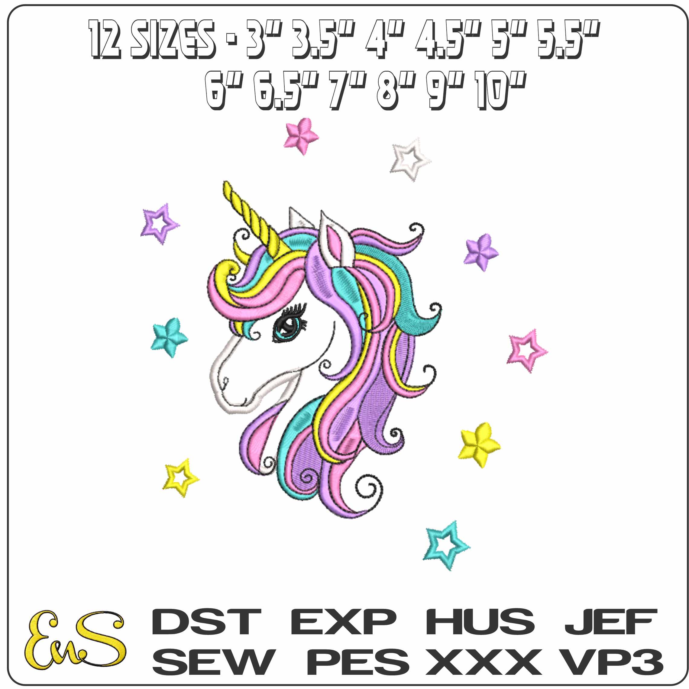 Unicorn stars Applique- Elegant embroidery design file - instant download