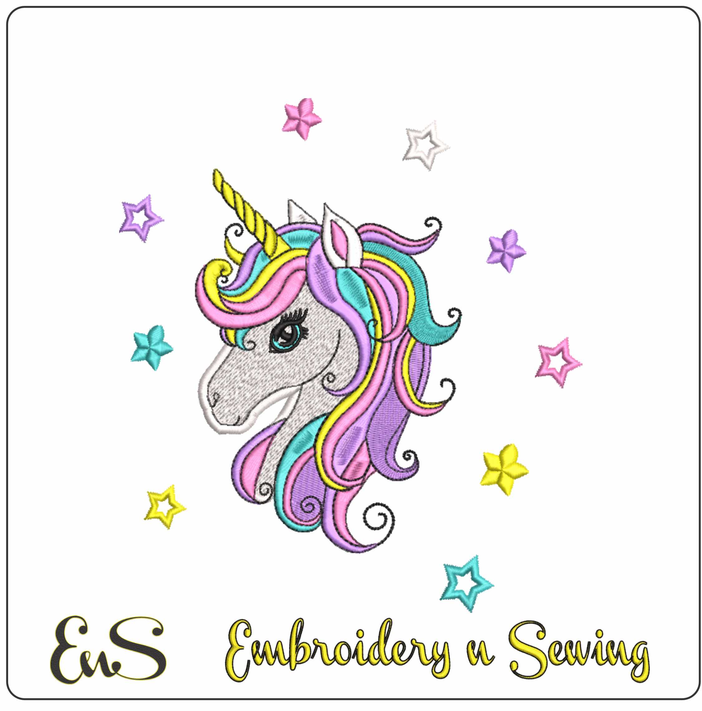 Unicorn with Stars- Elegant embroidery design file - instant download