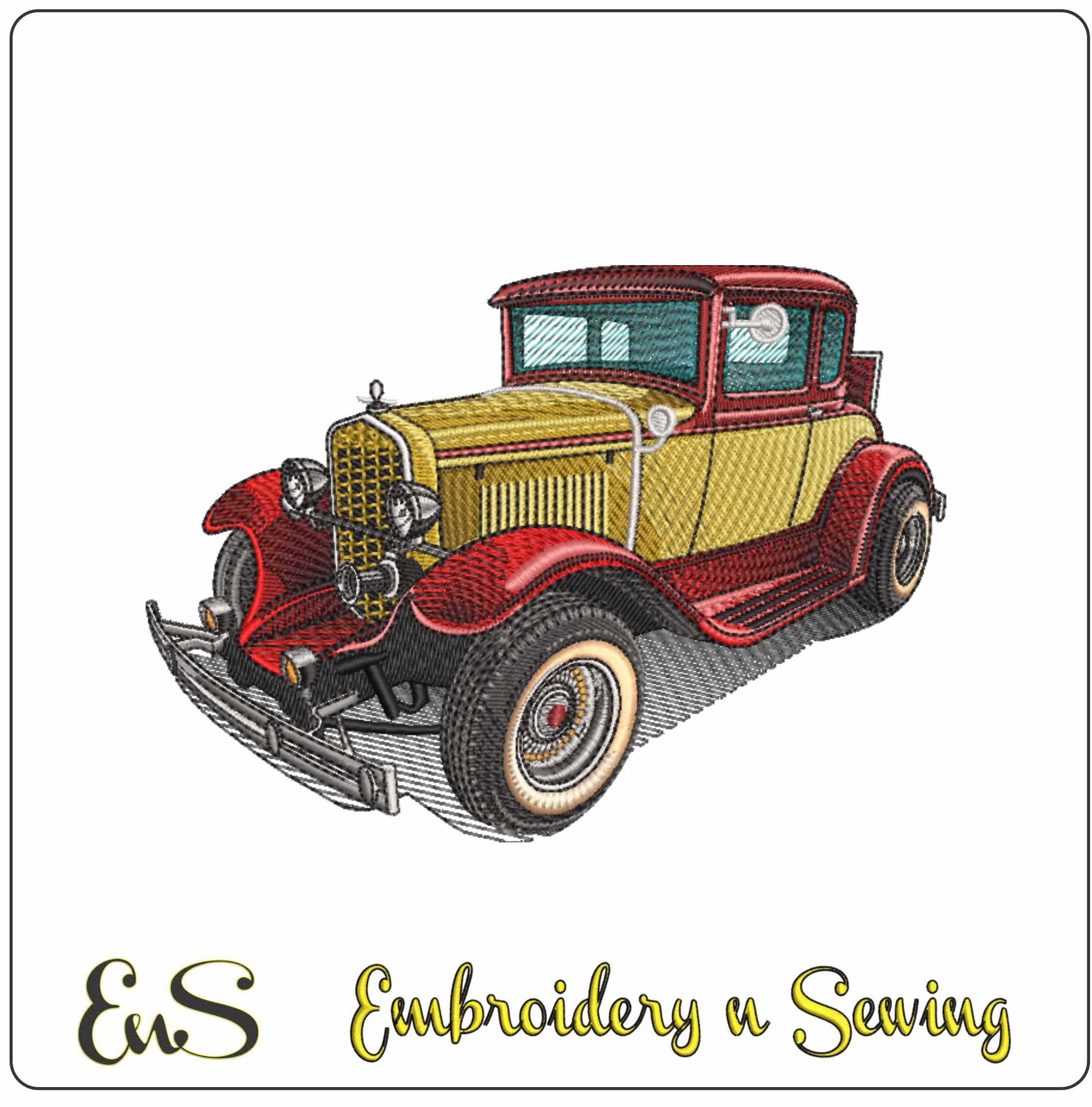 Vintage American Car- Elegant embroidery design file - instant download