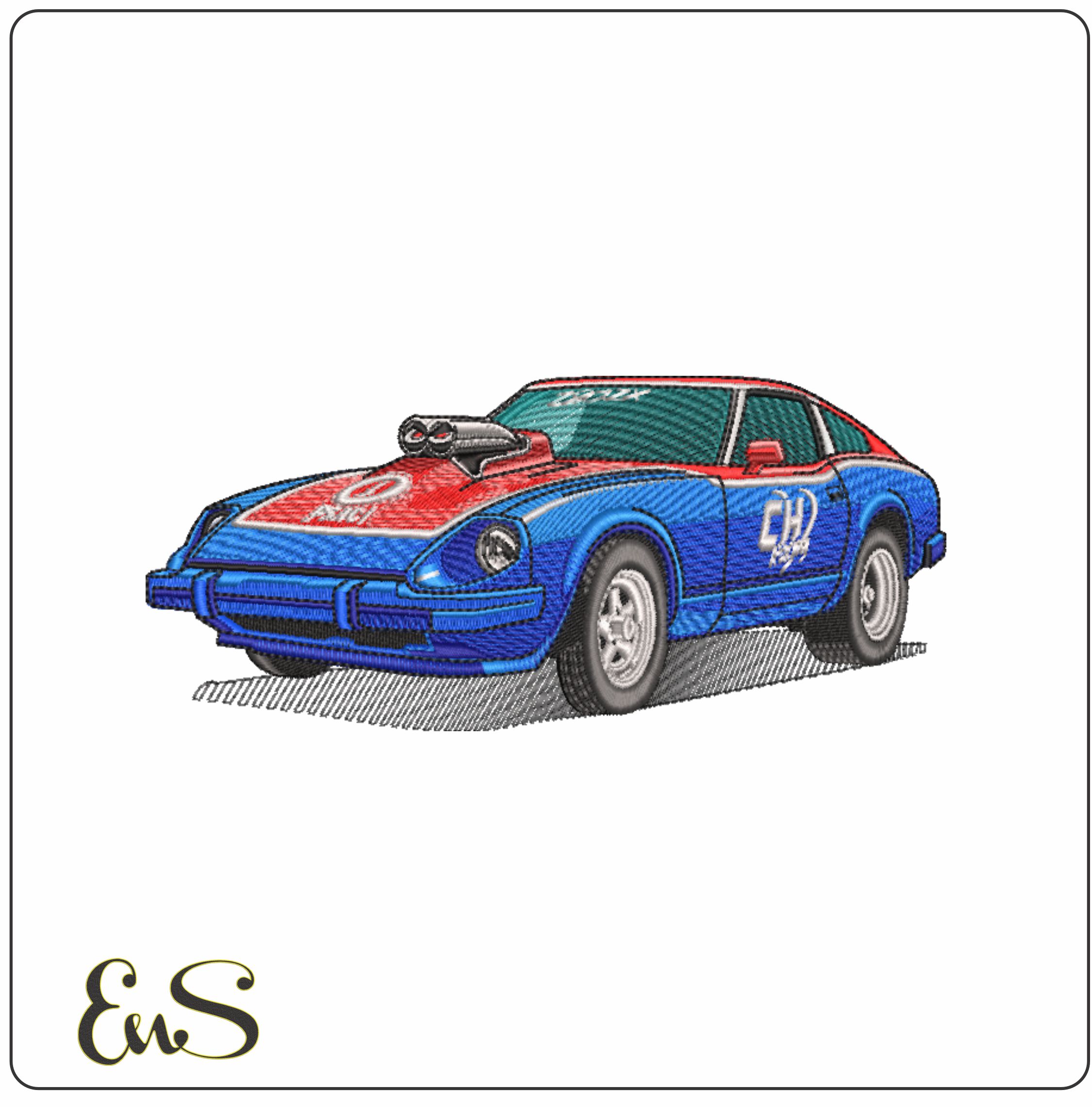 Datsun 240z drag car- Elegant embroidery design file - instant download
