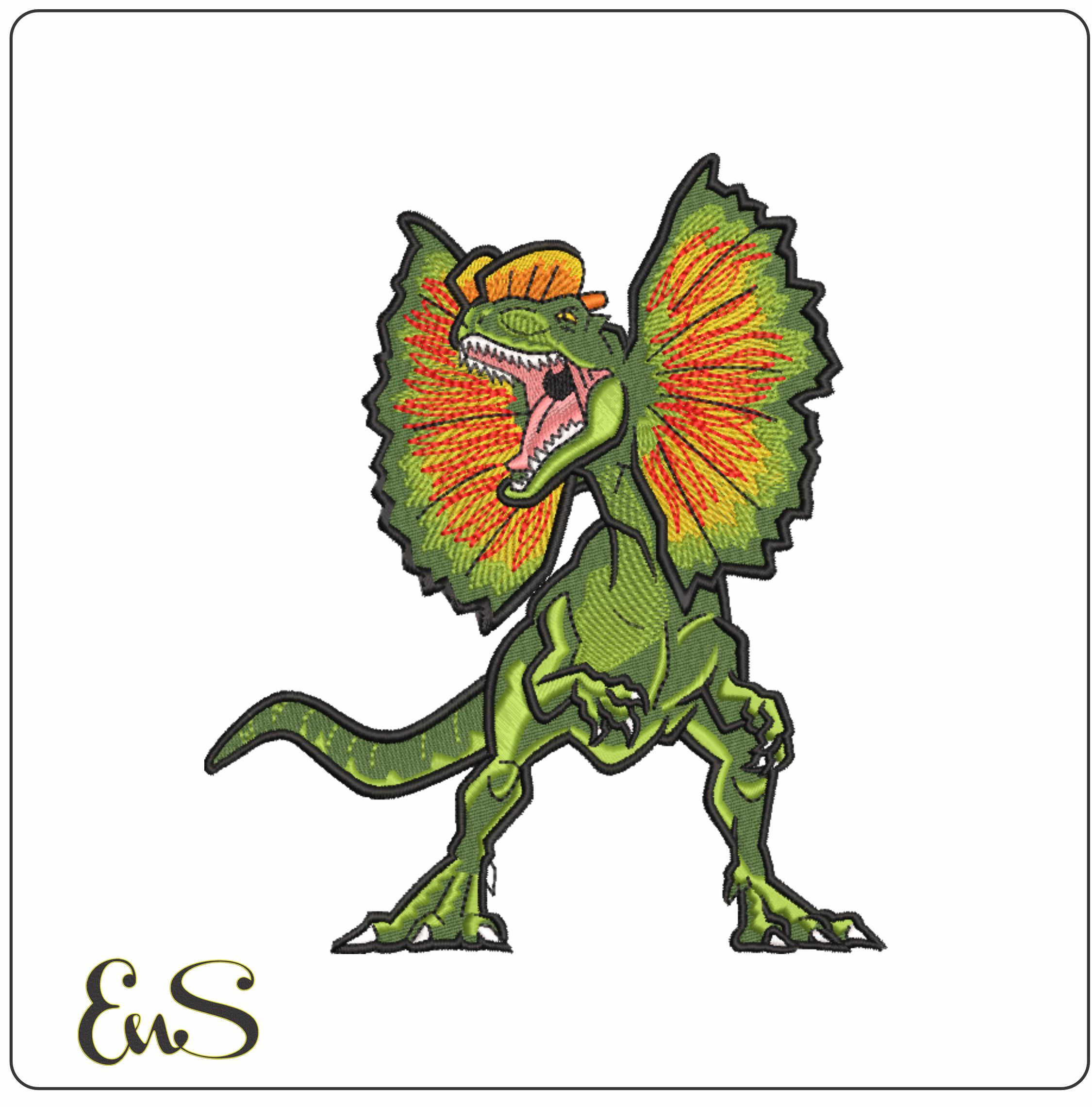 Dilophosaurus Jurassic Dinosaur- Elegant embroidery design file - instant download