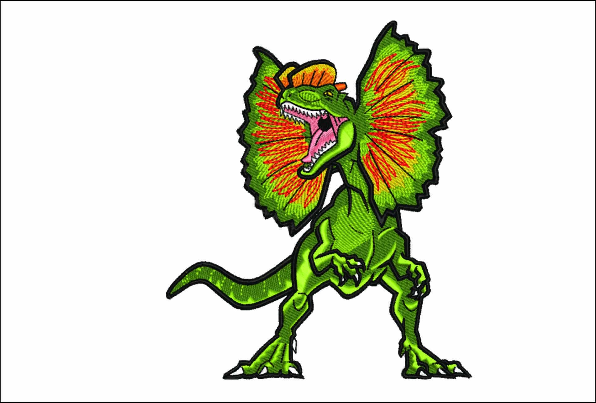 Dilophosaurus Jurassic Dinosaur- Elegant embroidery design file - instant download