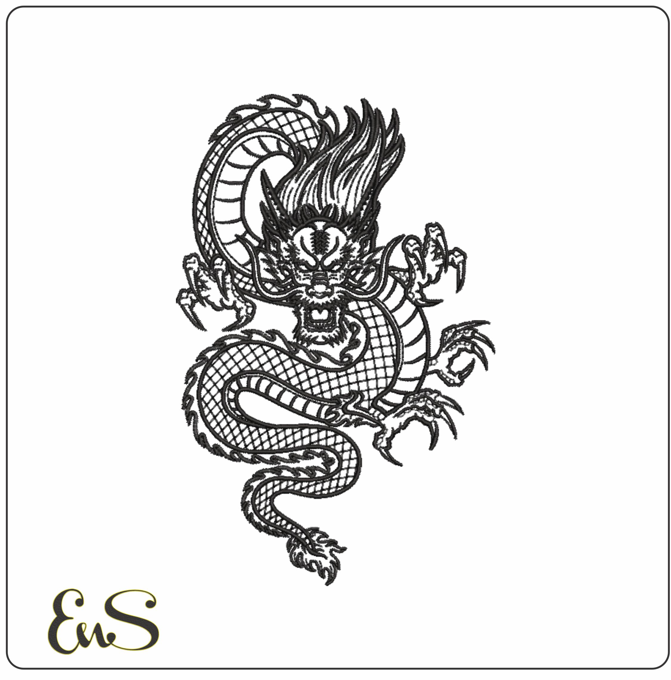 Dragon Outline- Elegant embroidery design file - instant download