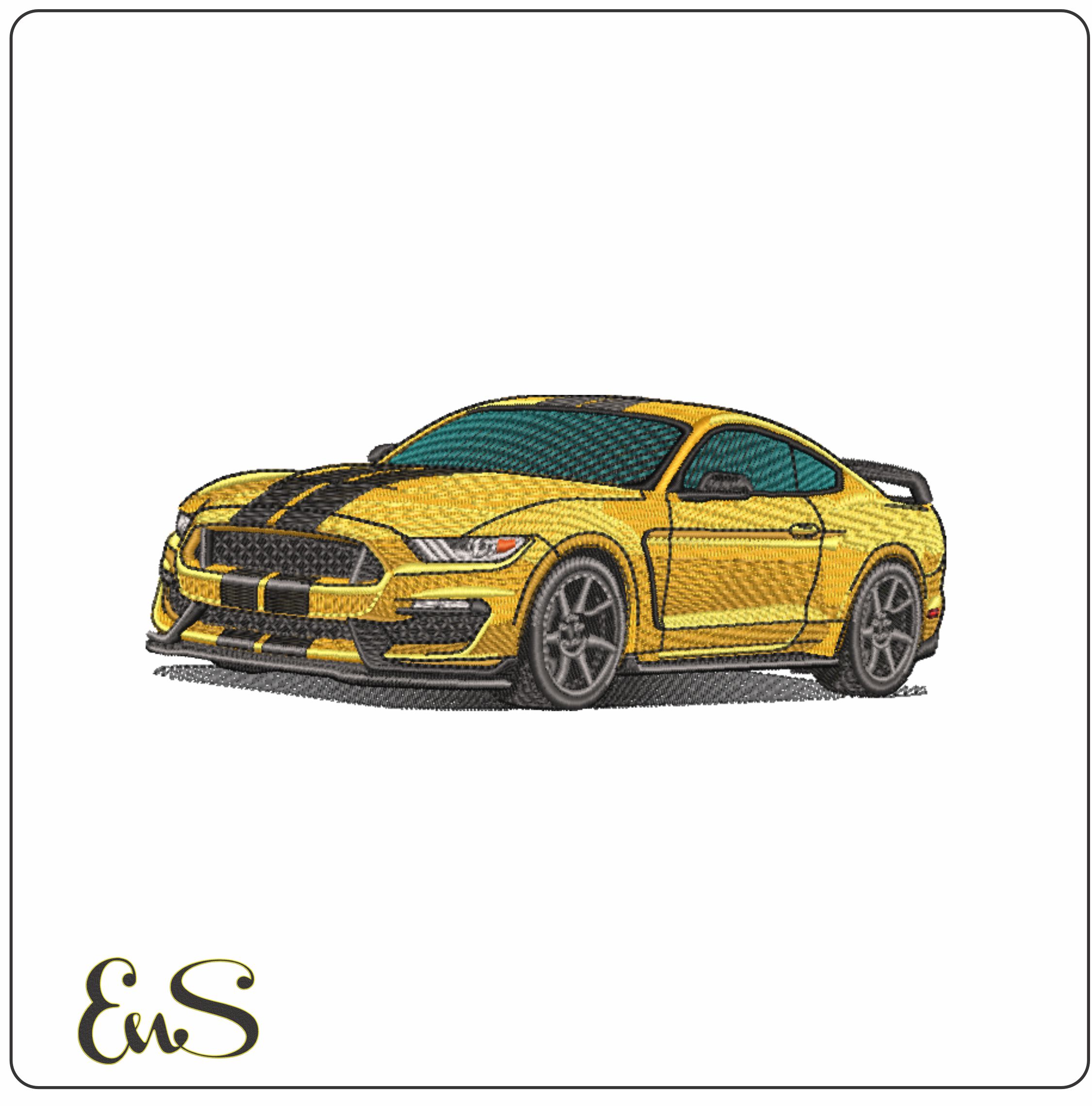 Ford Mustang Muscle car Yellow- Elegant embroidery design file - instant download
