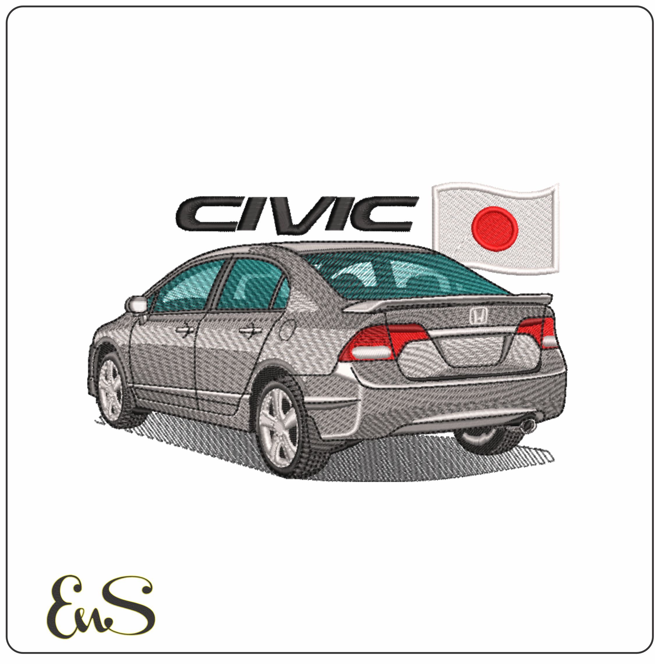 Honda Civic rear Name flag- Elegant embroidery design file - instant download