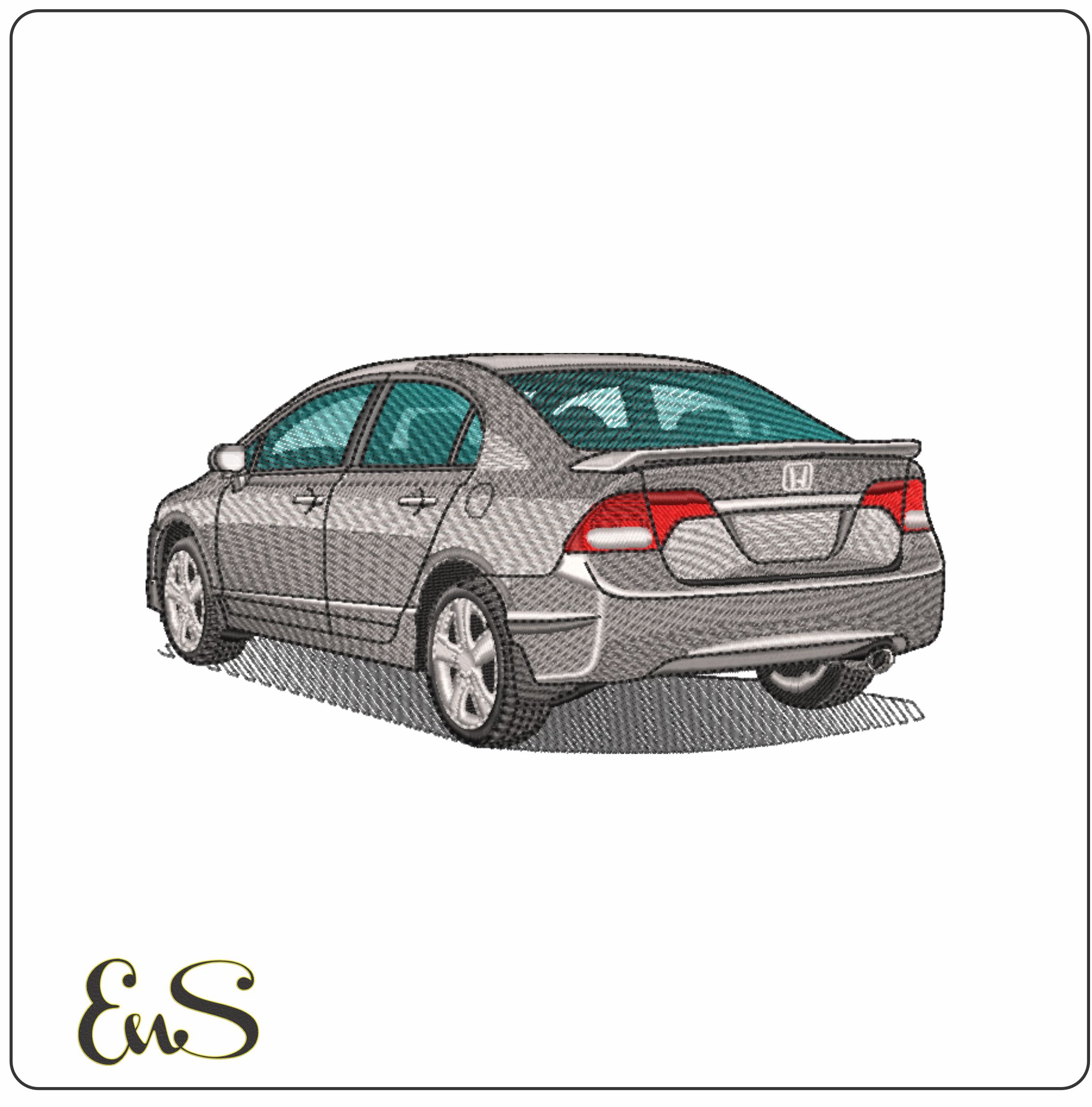 Honda Civic rear- Elegant embroidery design file - instant download