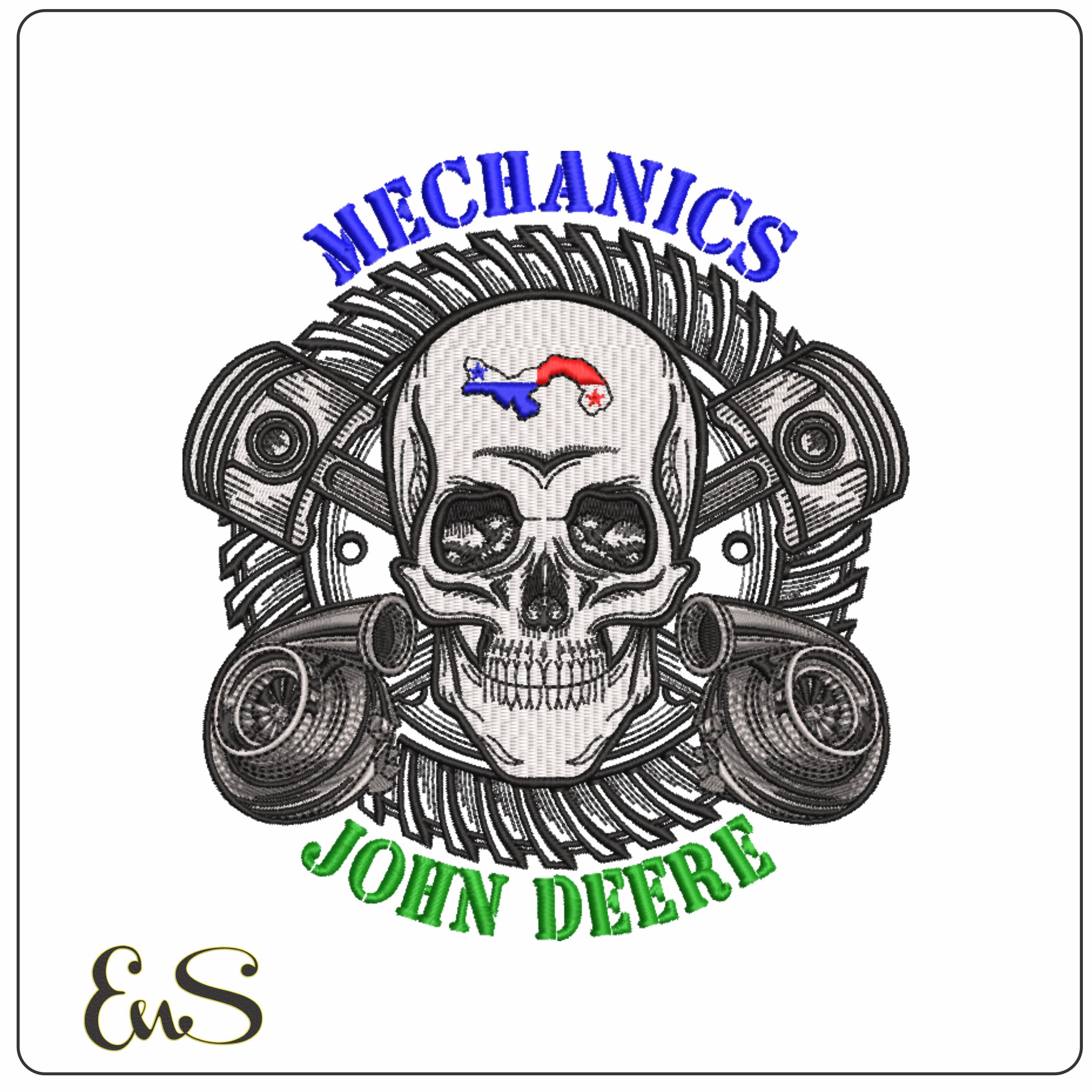 John Deere Mechanics- Elegant embroidery design file - instant download