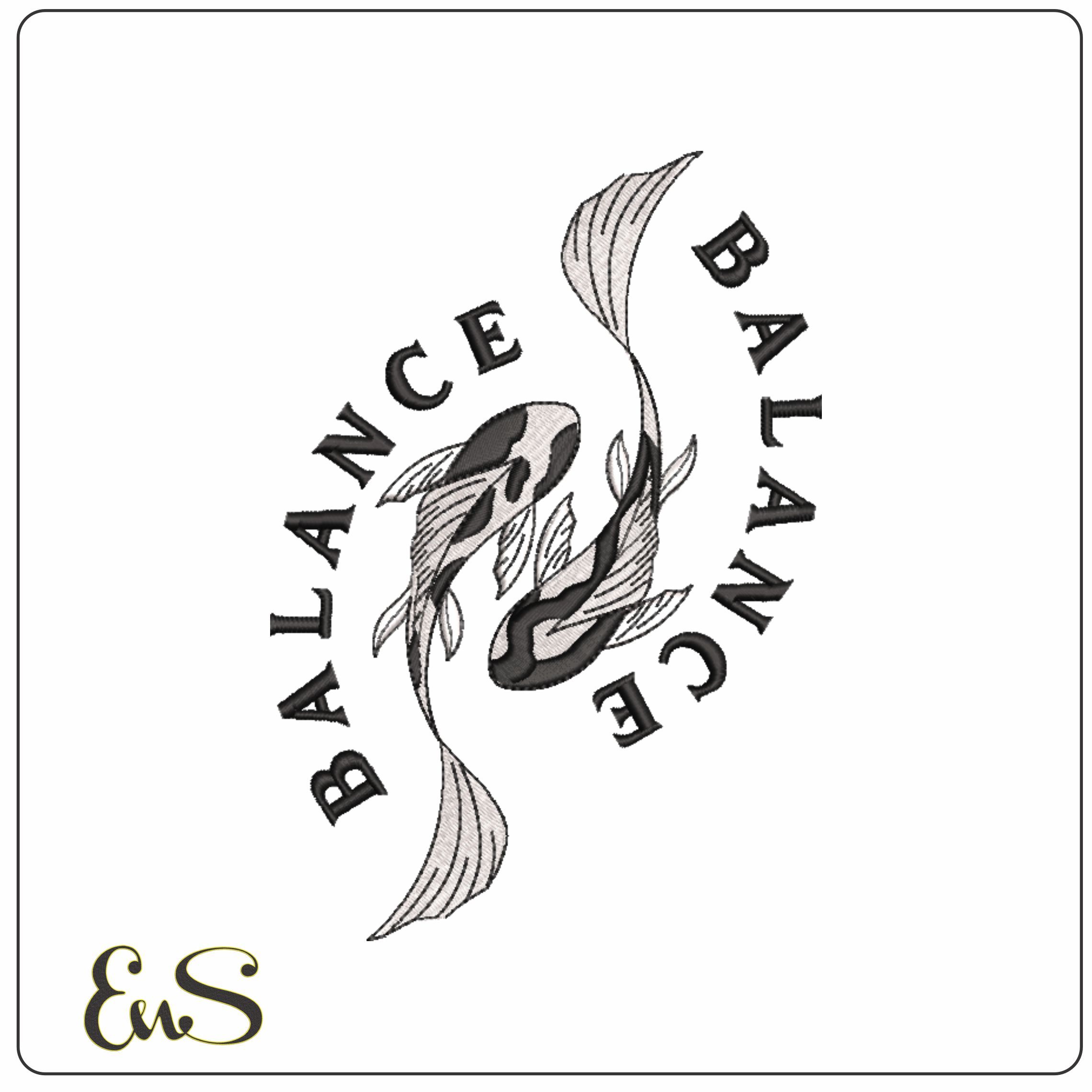 Koi Ying Yang Balance- Elegant embroidery design file - instant download