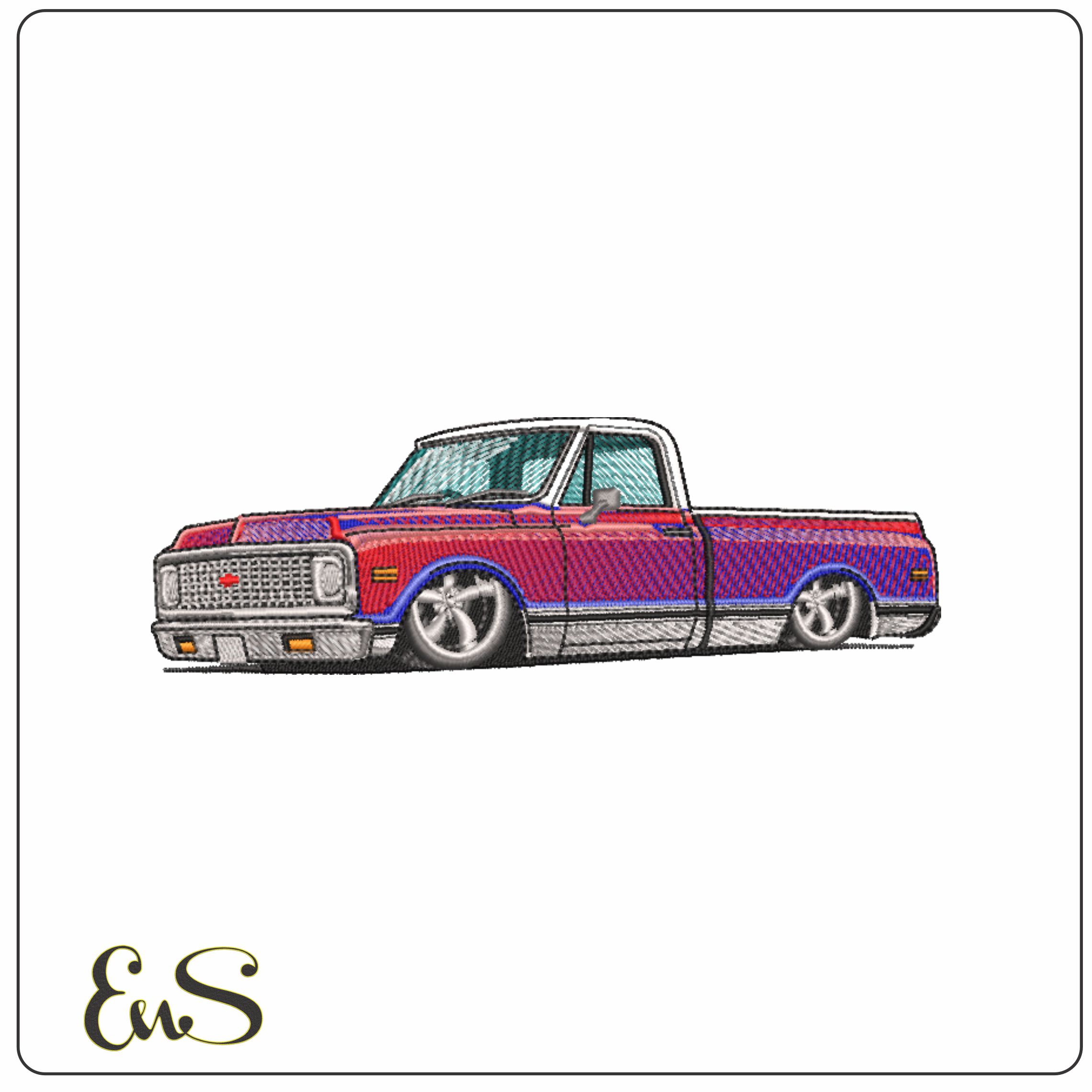 Lowered Chevy C10 Truck- Elegant embroidery design file - instant download