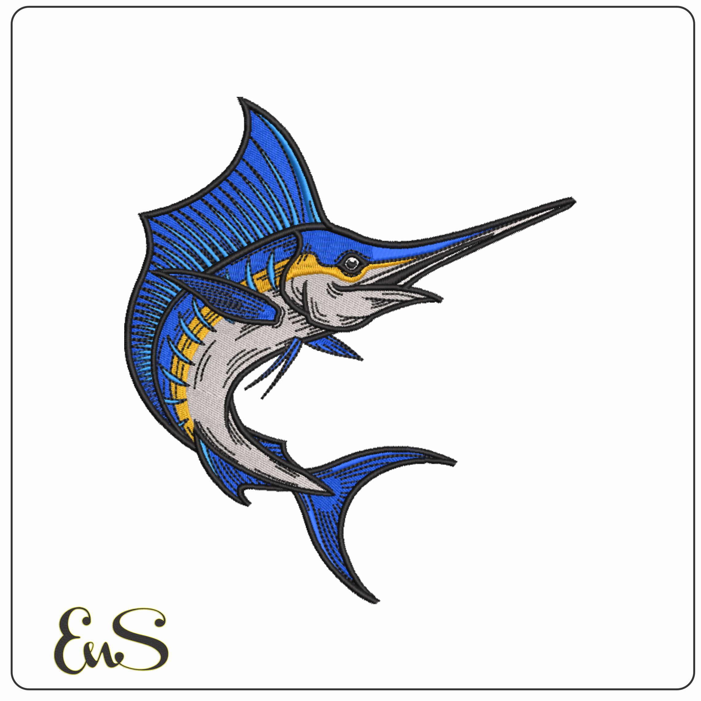 Marlin Jumping- Elegant embroidery design file - instant download