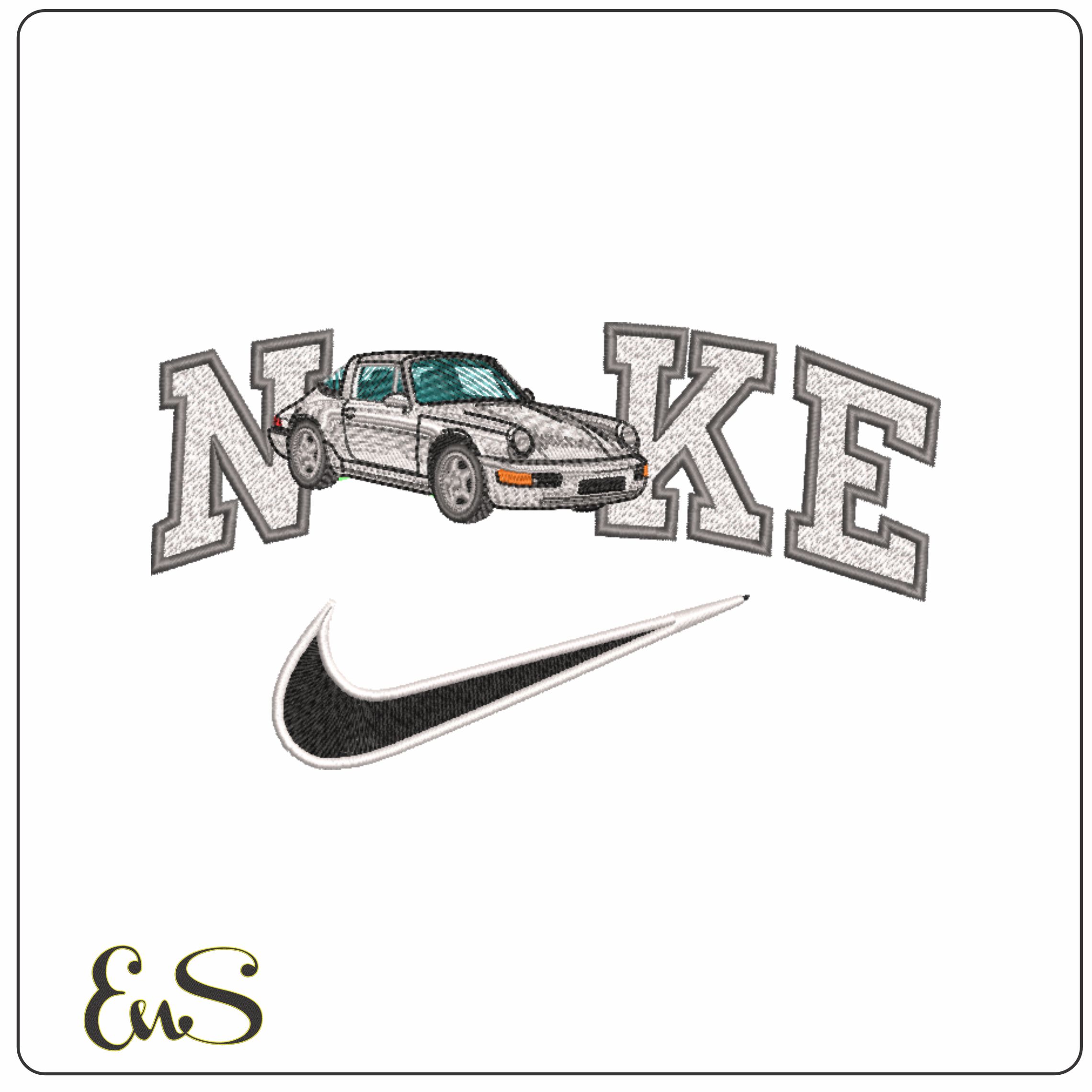 Nike Porsche 964 White- Elegant embroidery design file - instant download