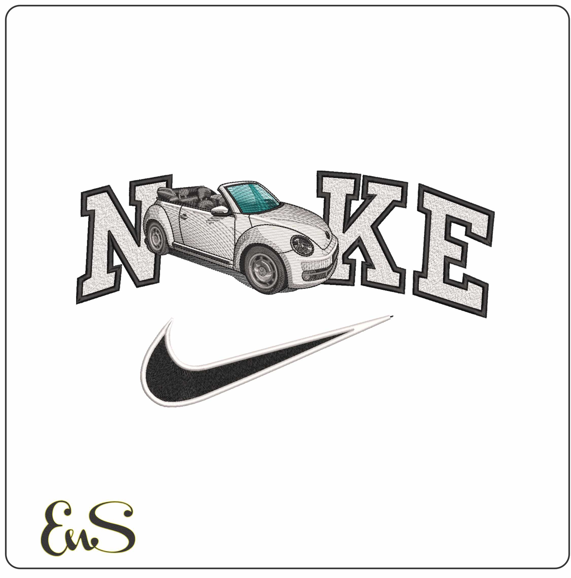 Nike VW Beetle Convertible- Elegant embroidery design file - instant download