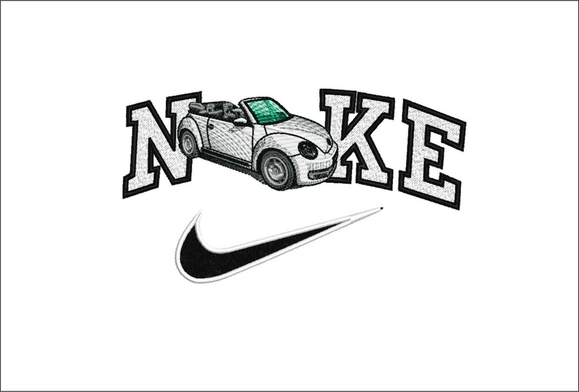 Nike VW Beetle Convertible- Elegant embroidery design file - instant download