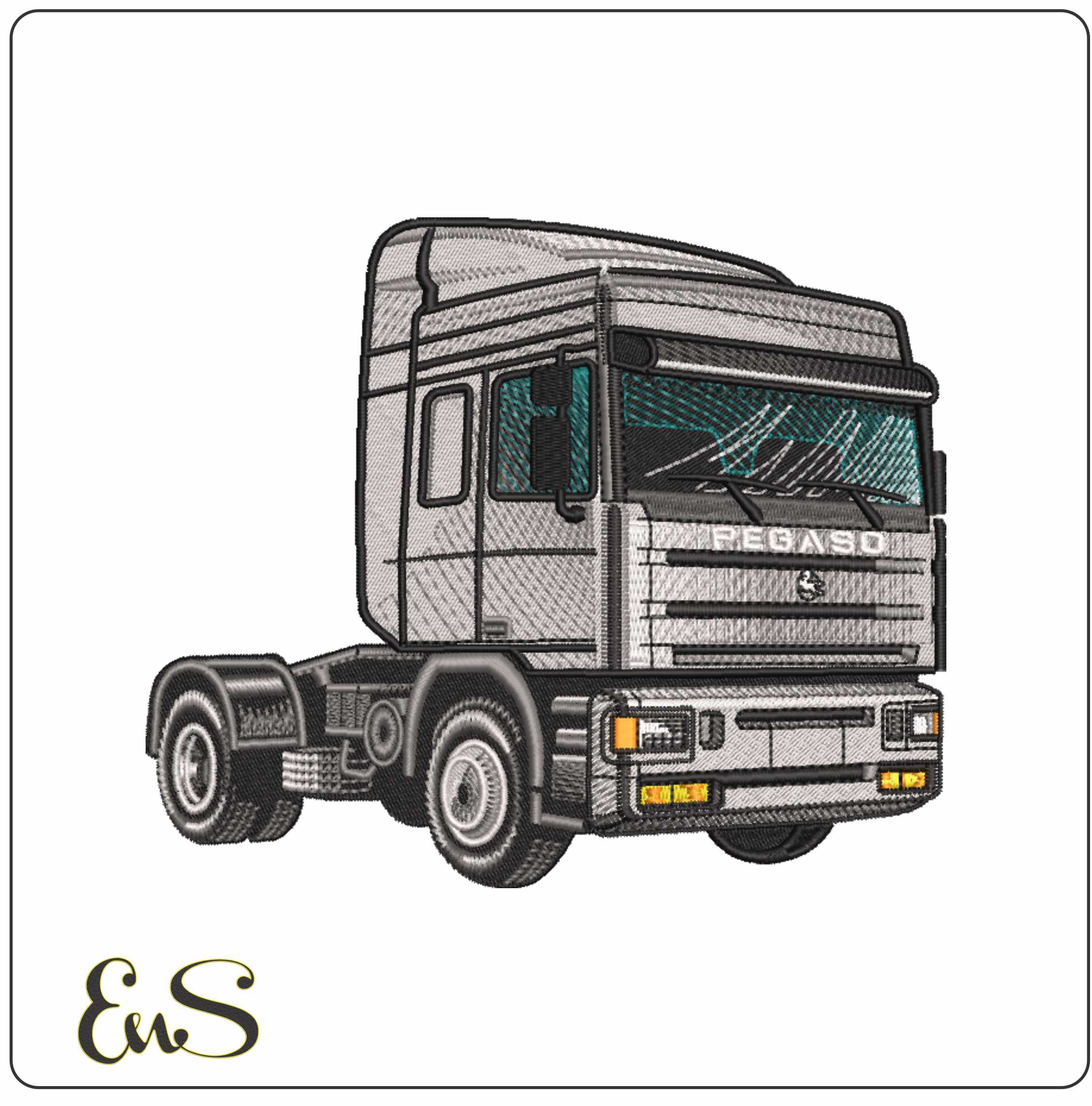 Pegaso Truck cab- Elegant embroidery design file - instant download