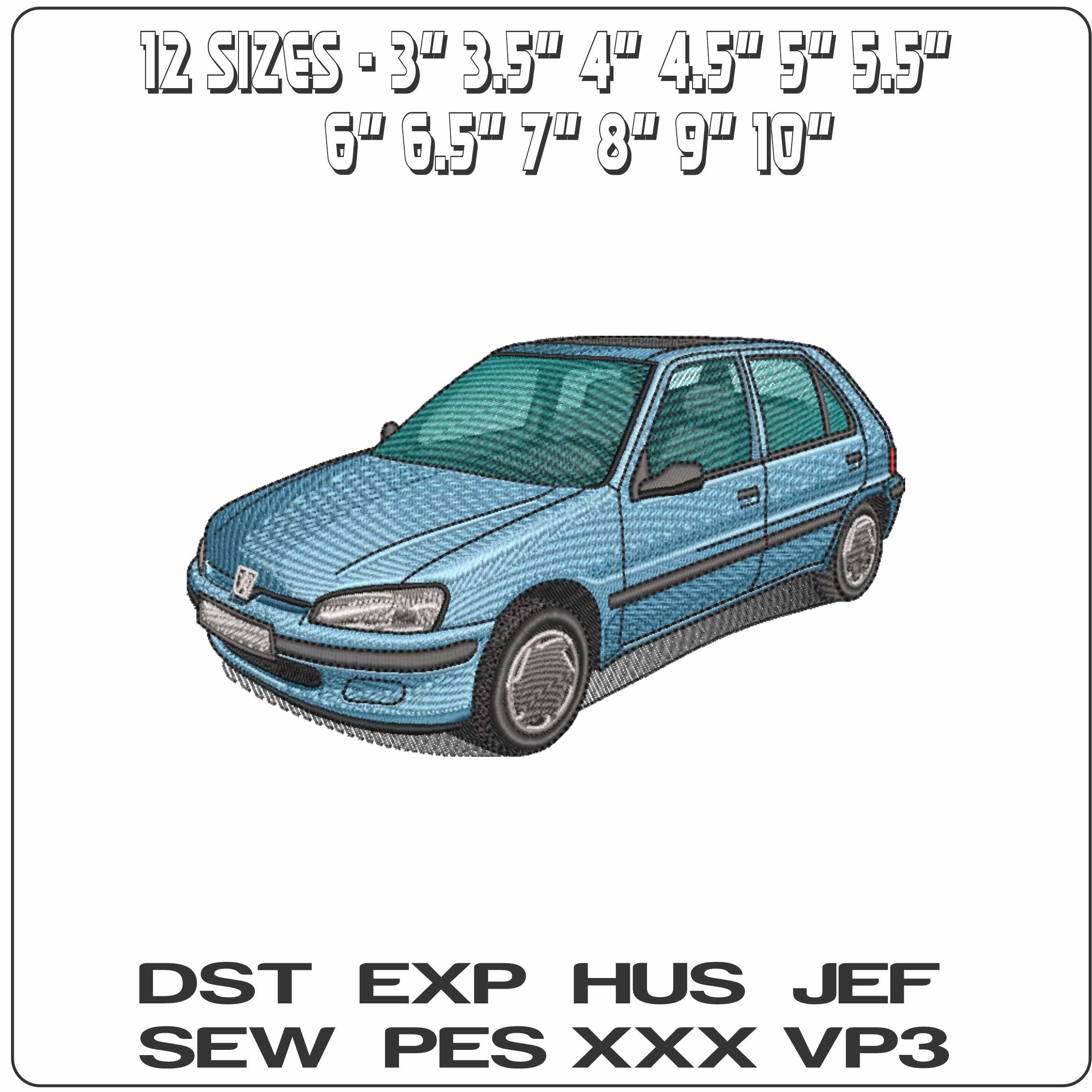 Peugeot 106- Elegant embroidery design file - instant download