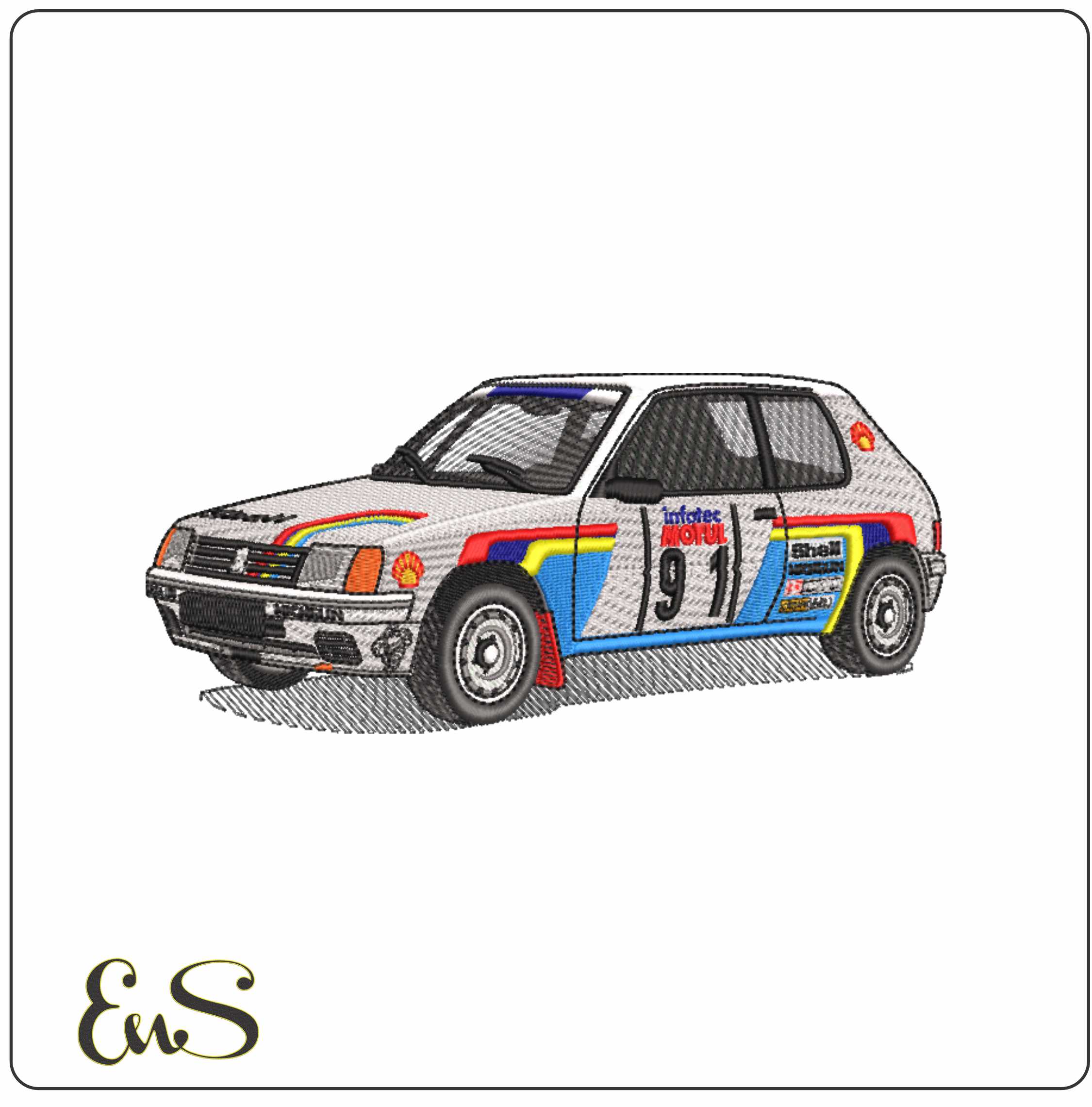 Peugeot 106 Rally- Elegant embroidery design file - instant download