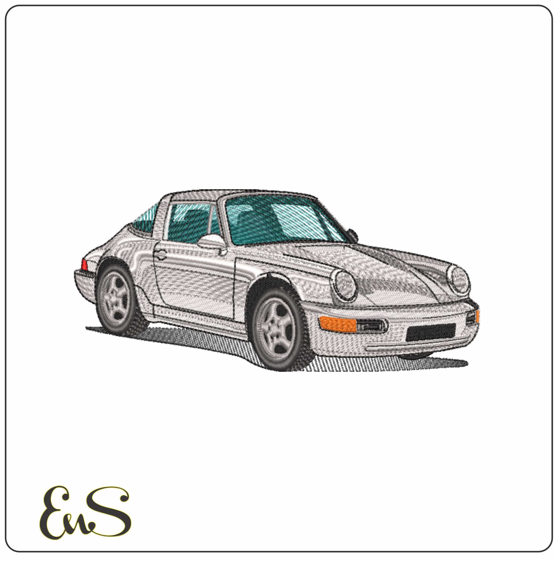 Porsche 964 white- Elegant embroidery design file - instant download