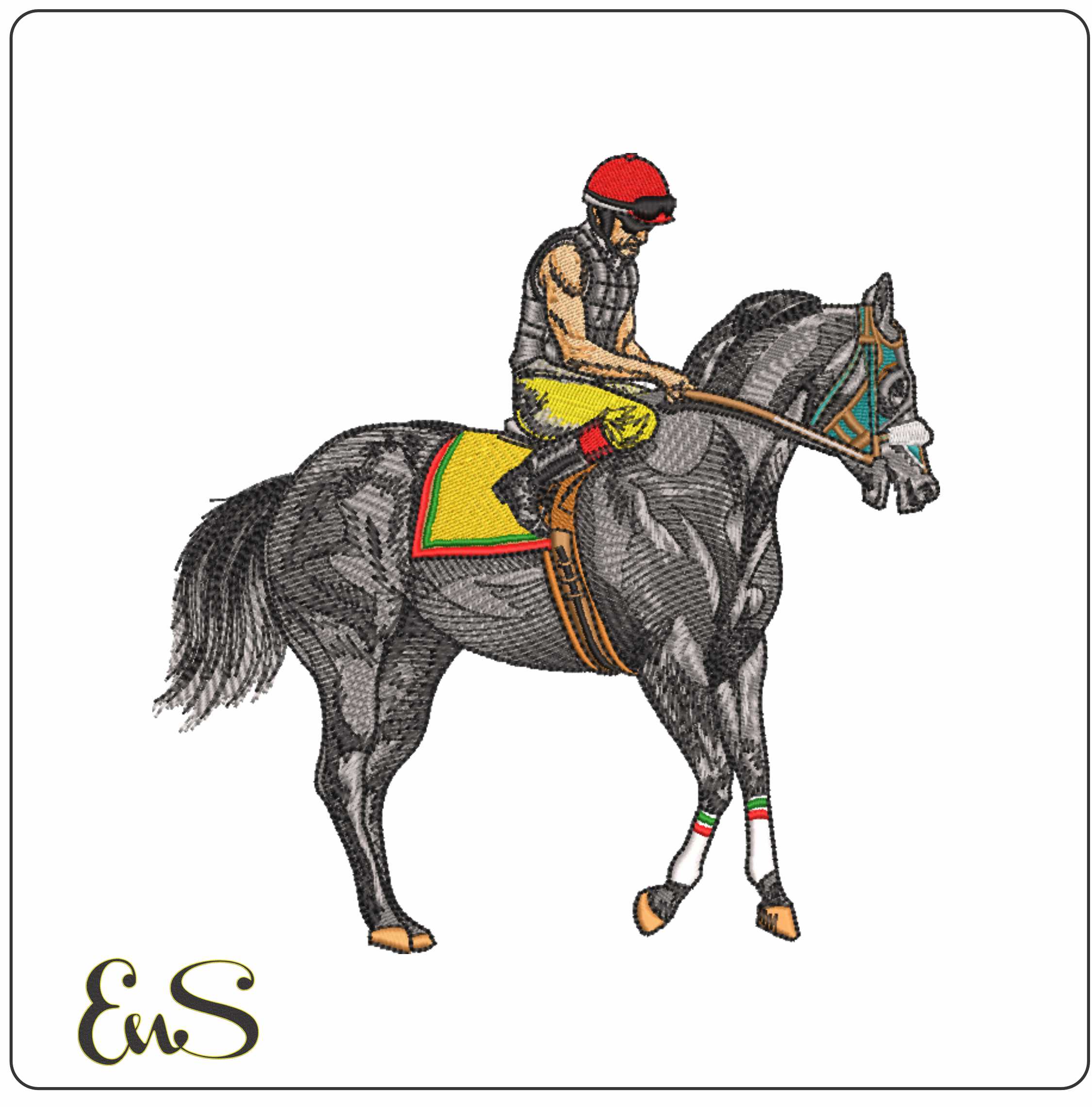 Race Horse and Rider- Elegant embroidery design file - instant download