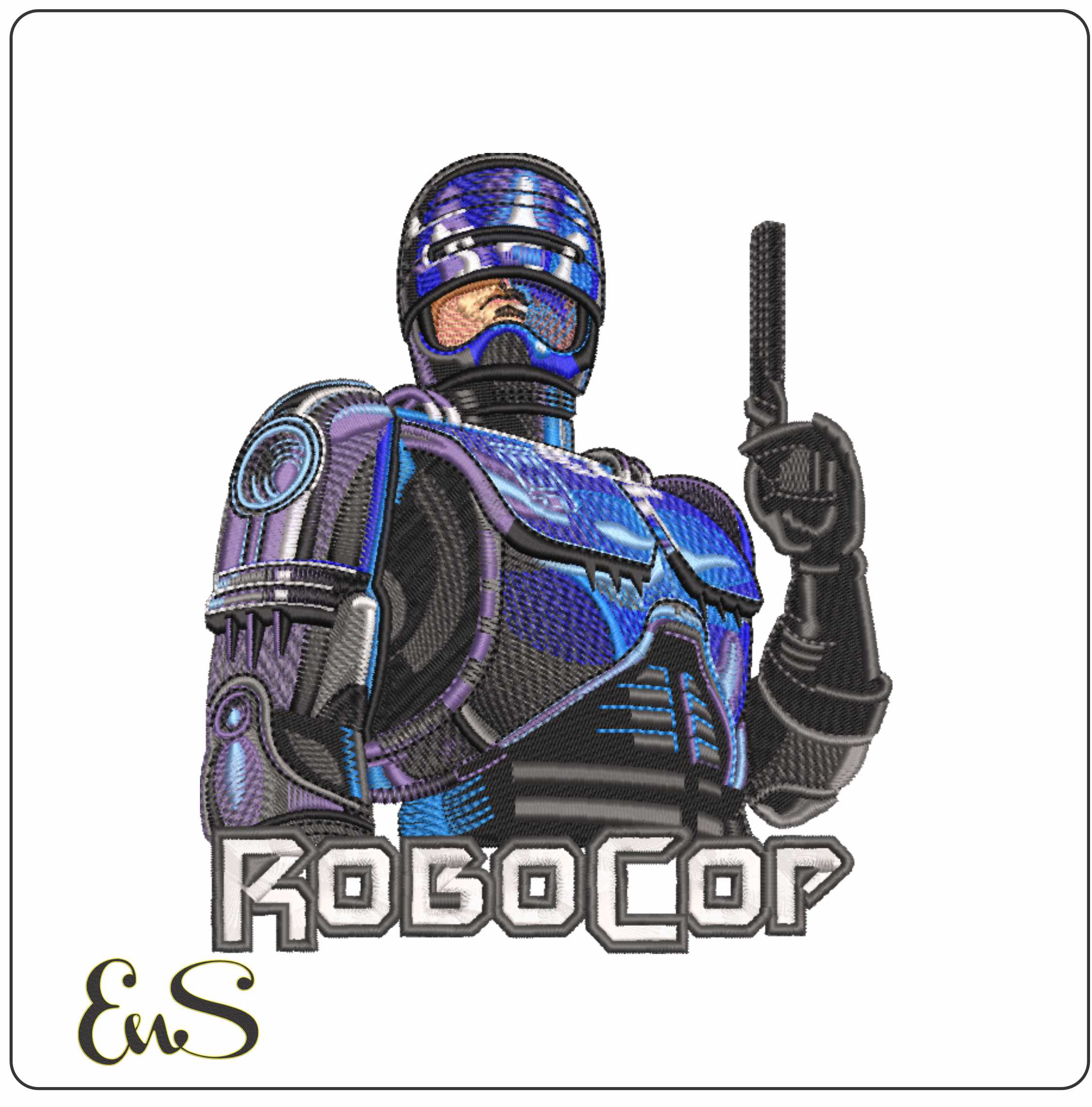 Robot Cop with text- Elegant embroidery design file - instant download