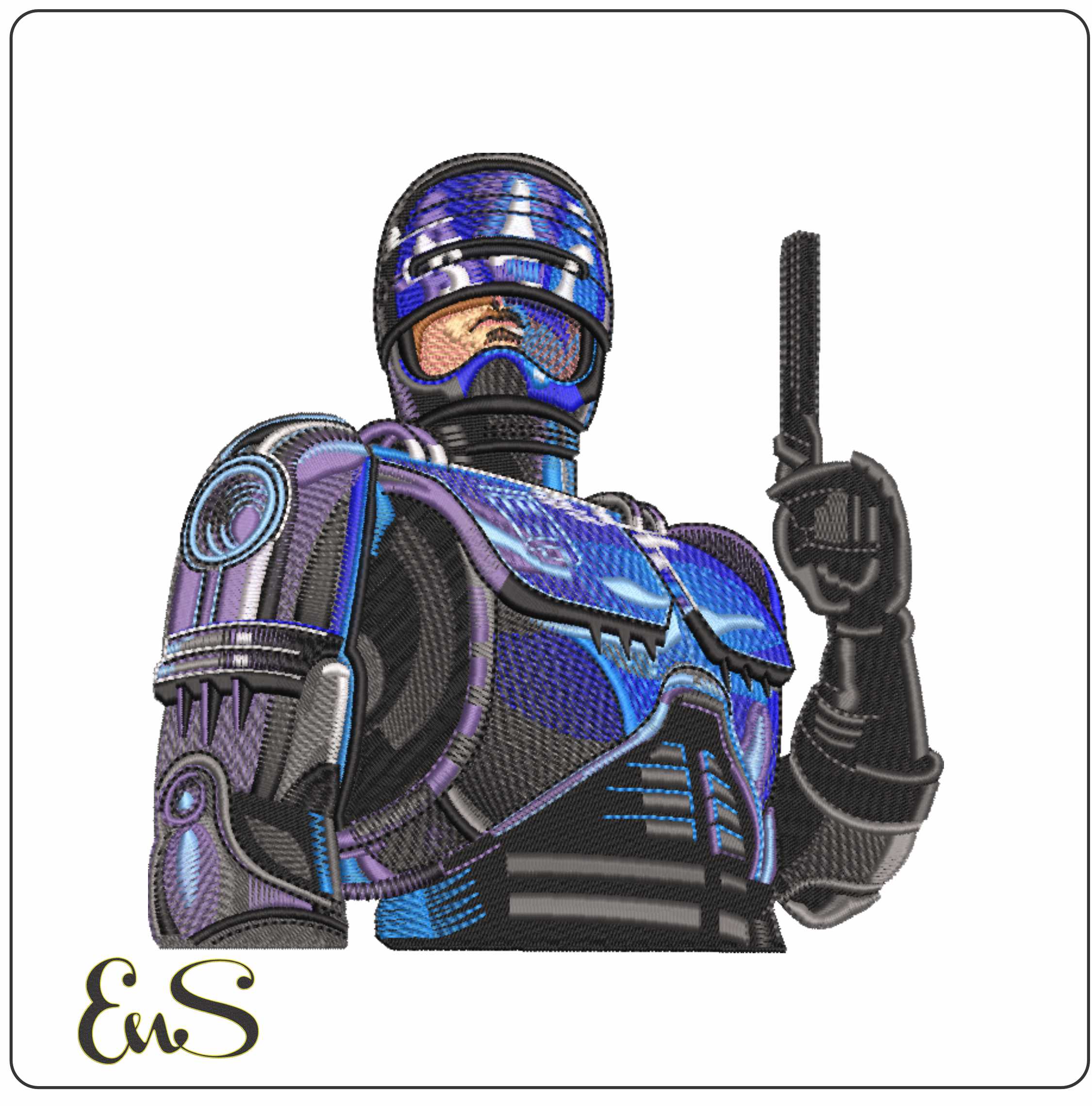 Robot Cop- Elegant embroidery design file - instant download