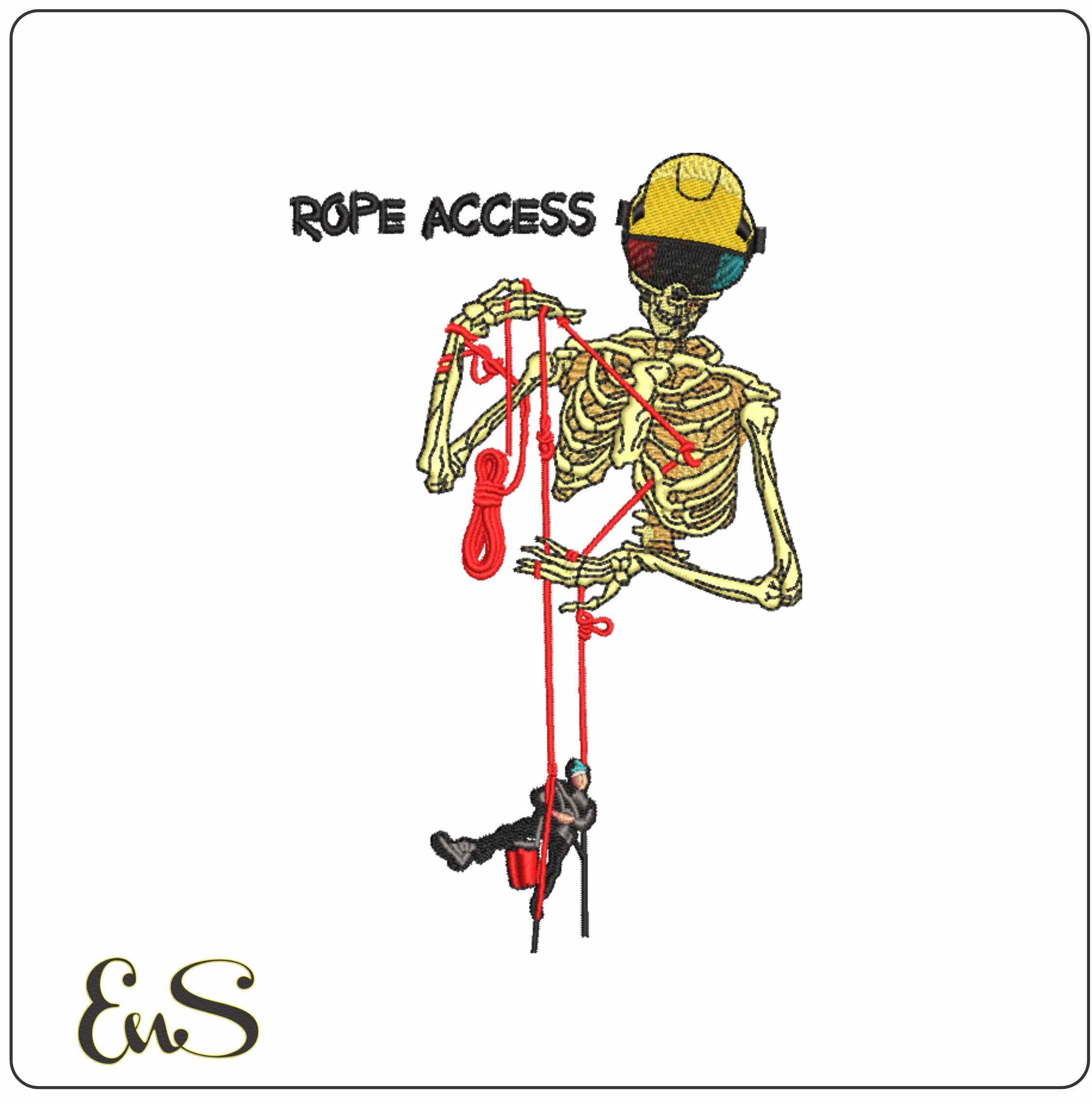 Rope Access Skeleton- Elegant embroidery design file - instant download