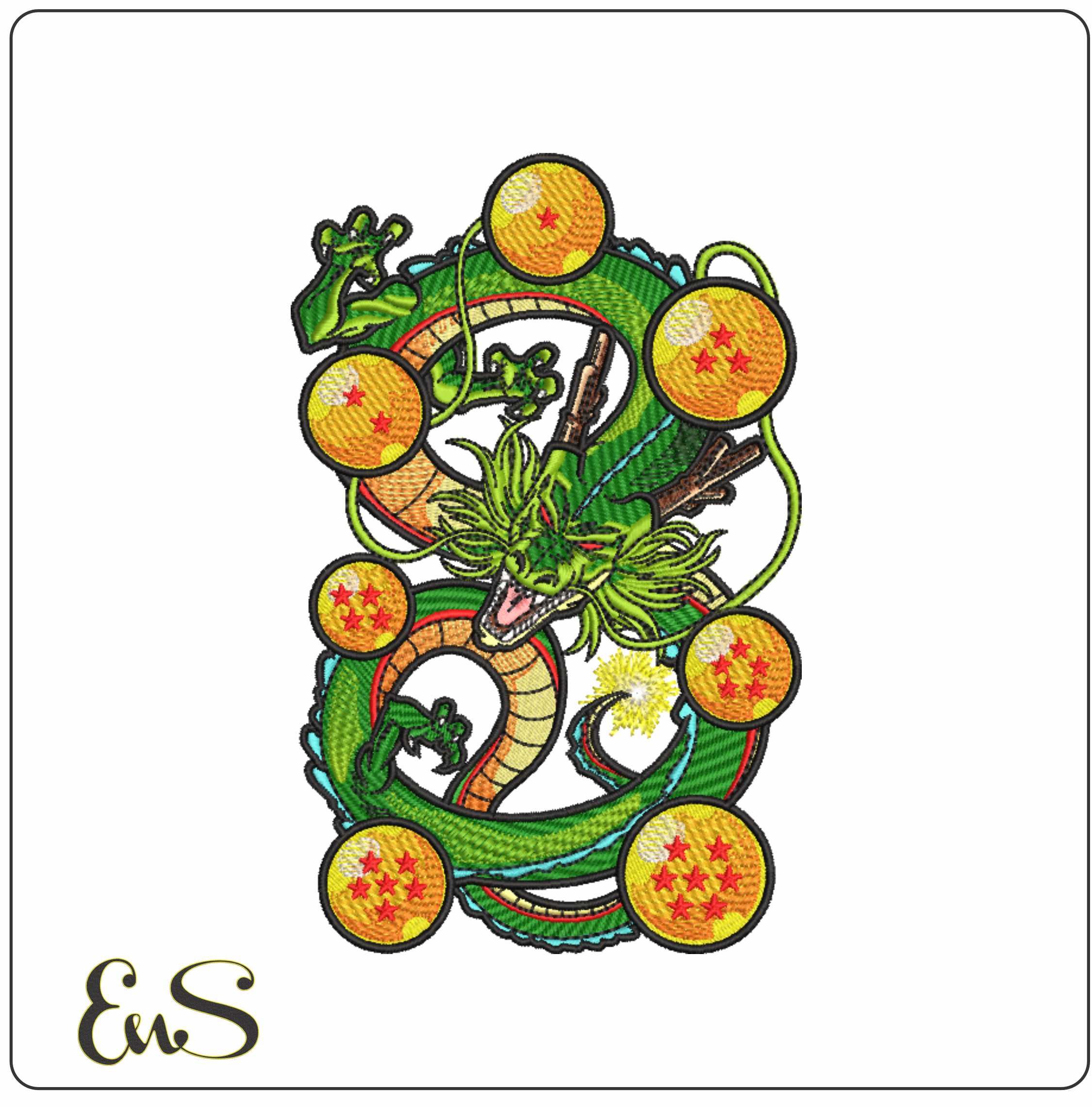 Sheng Long with Star Balls Dragon Ball- Elegant embroidery design file - instant download
