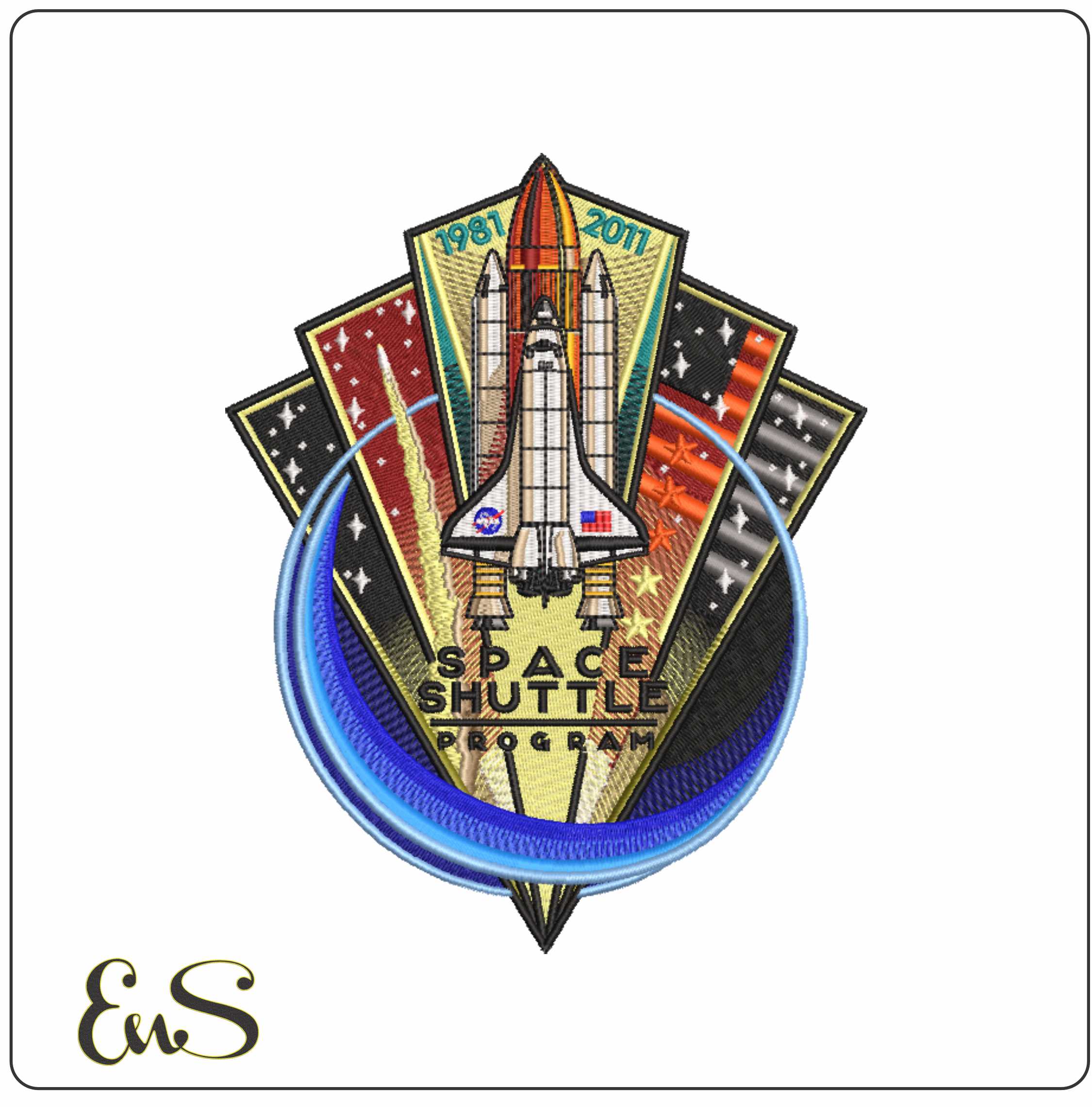 Space Shuttle Emblem- Elegant embroidery design file - instant download