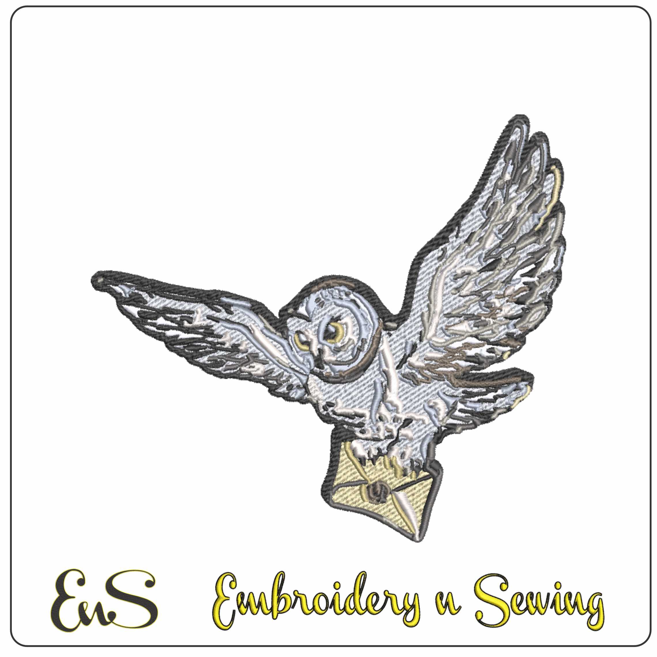 Wizards White Owl with letter- Elegant embroidery design file - instant download