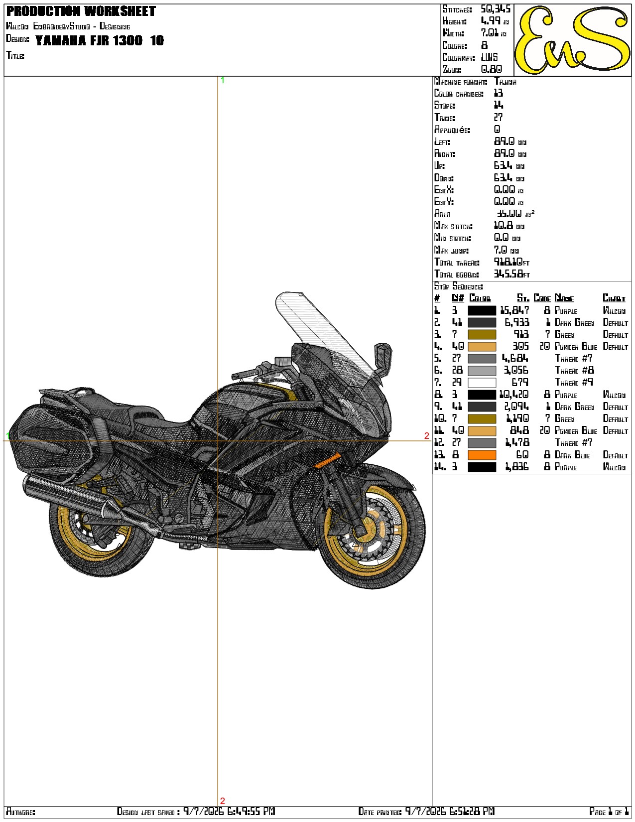 Yamaha FJR 1300- Elegant embroidery design file - instant download