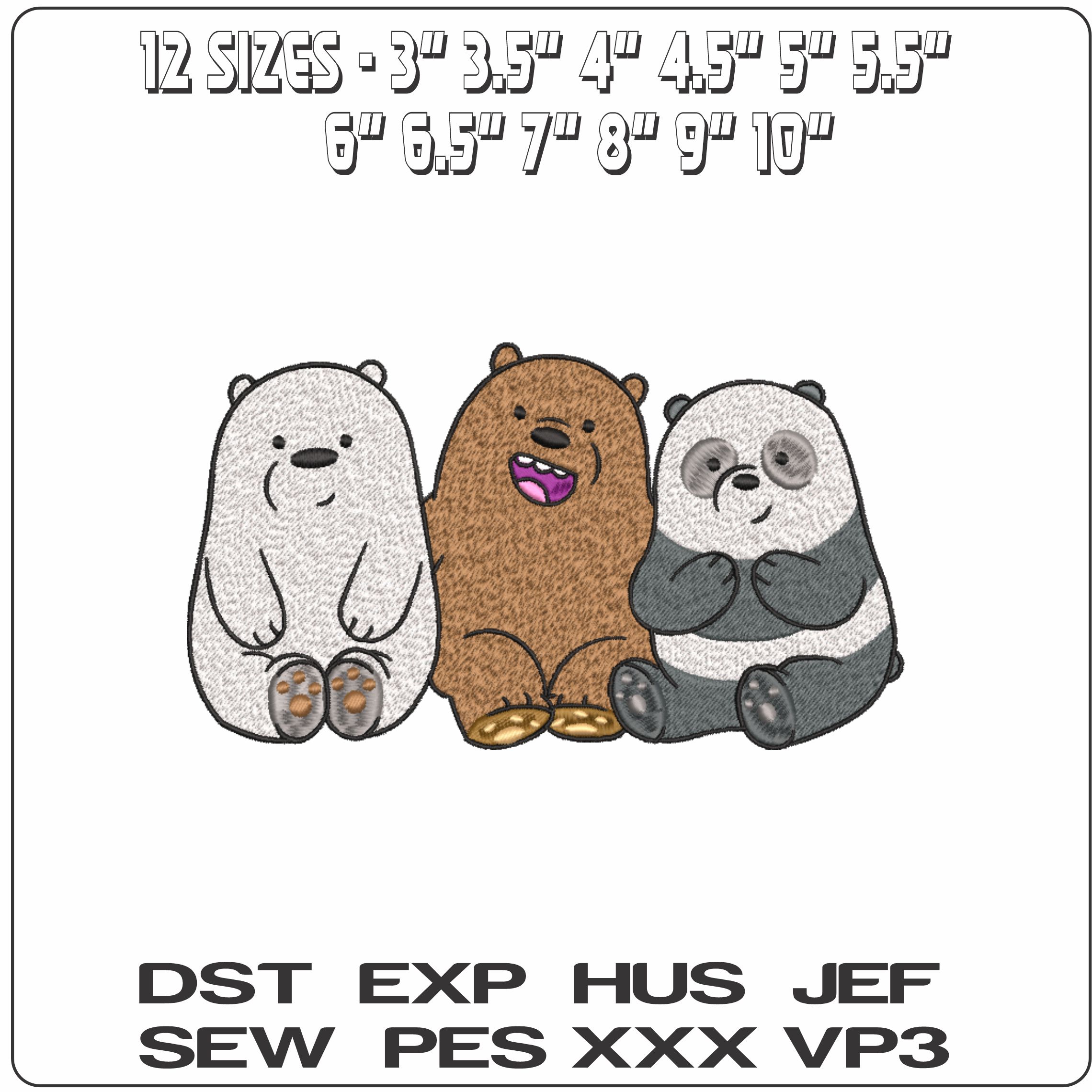 3 Bears Polar Brown Panda- Elegant embroidery design file - instant download