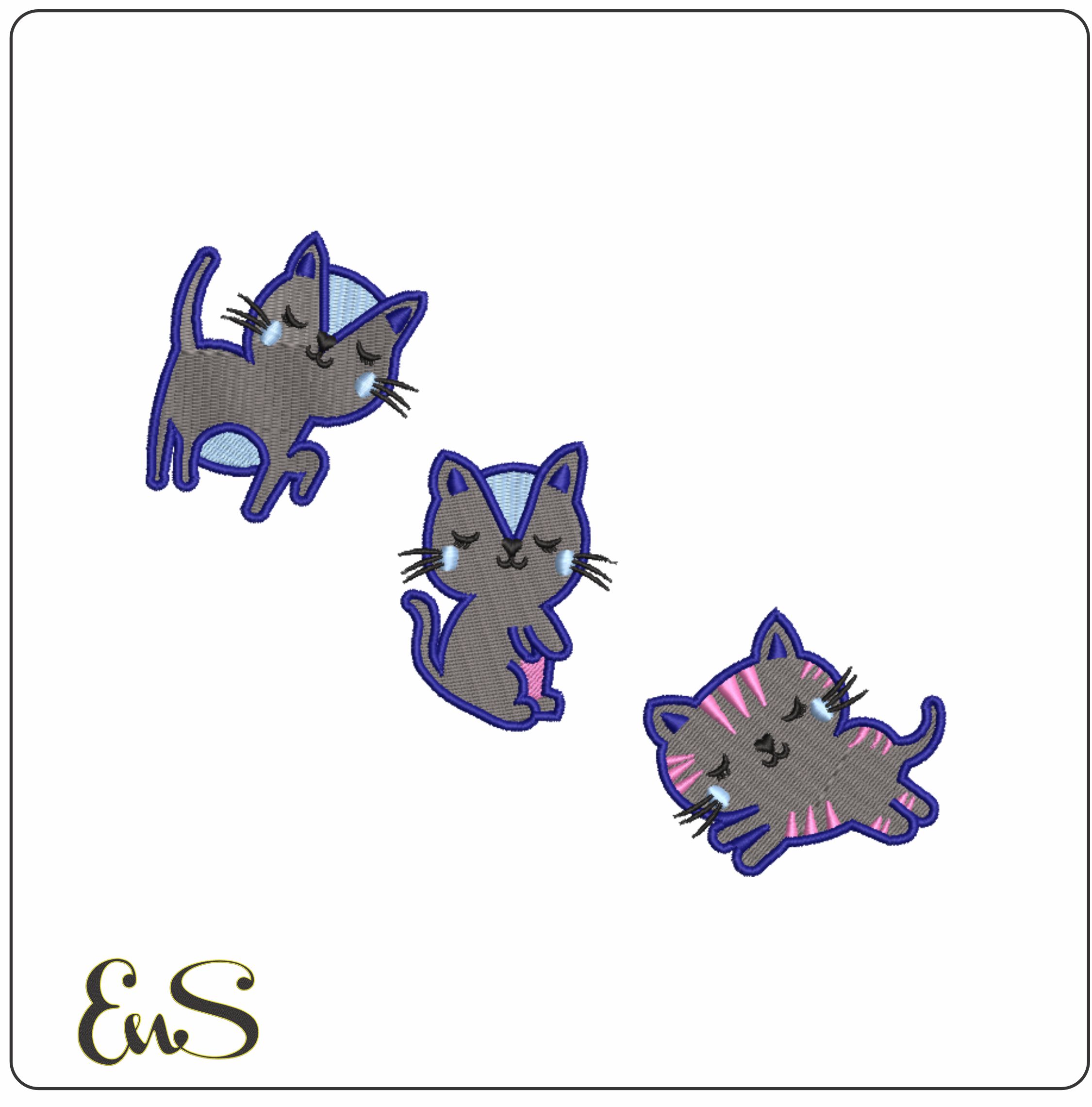 3 Little Cats- Elegant embroidery design file - instant download