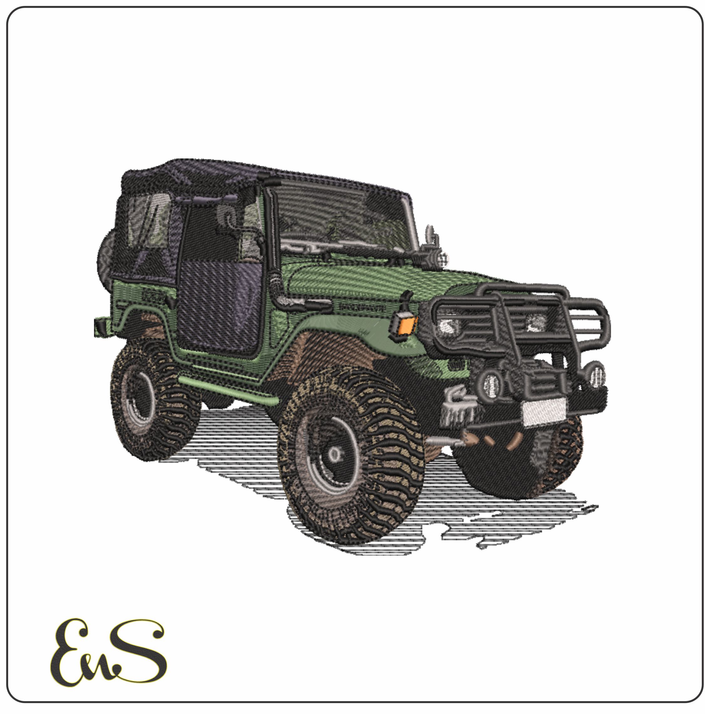 Army Jeep- Elegant embroidery design file - instant download
