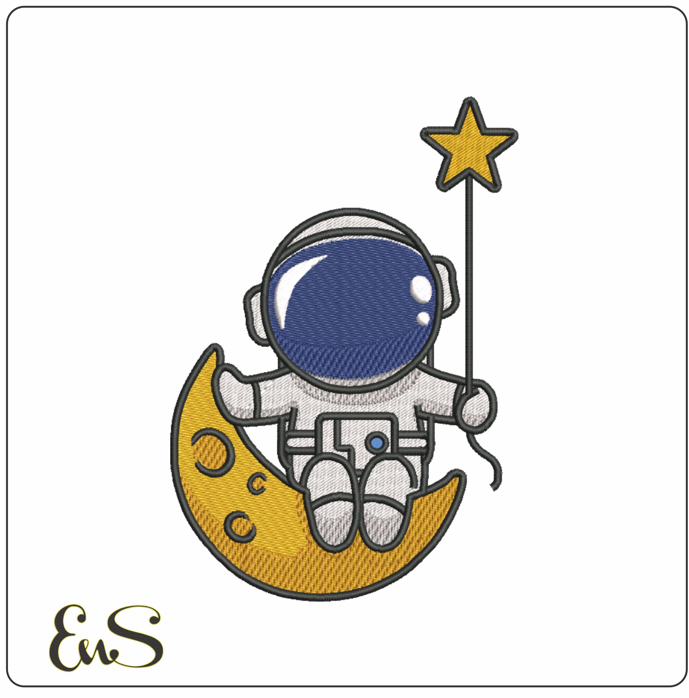 Astronaut Moon and Star- Elegant embroidery design file - instant download