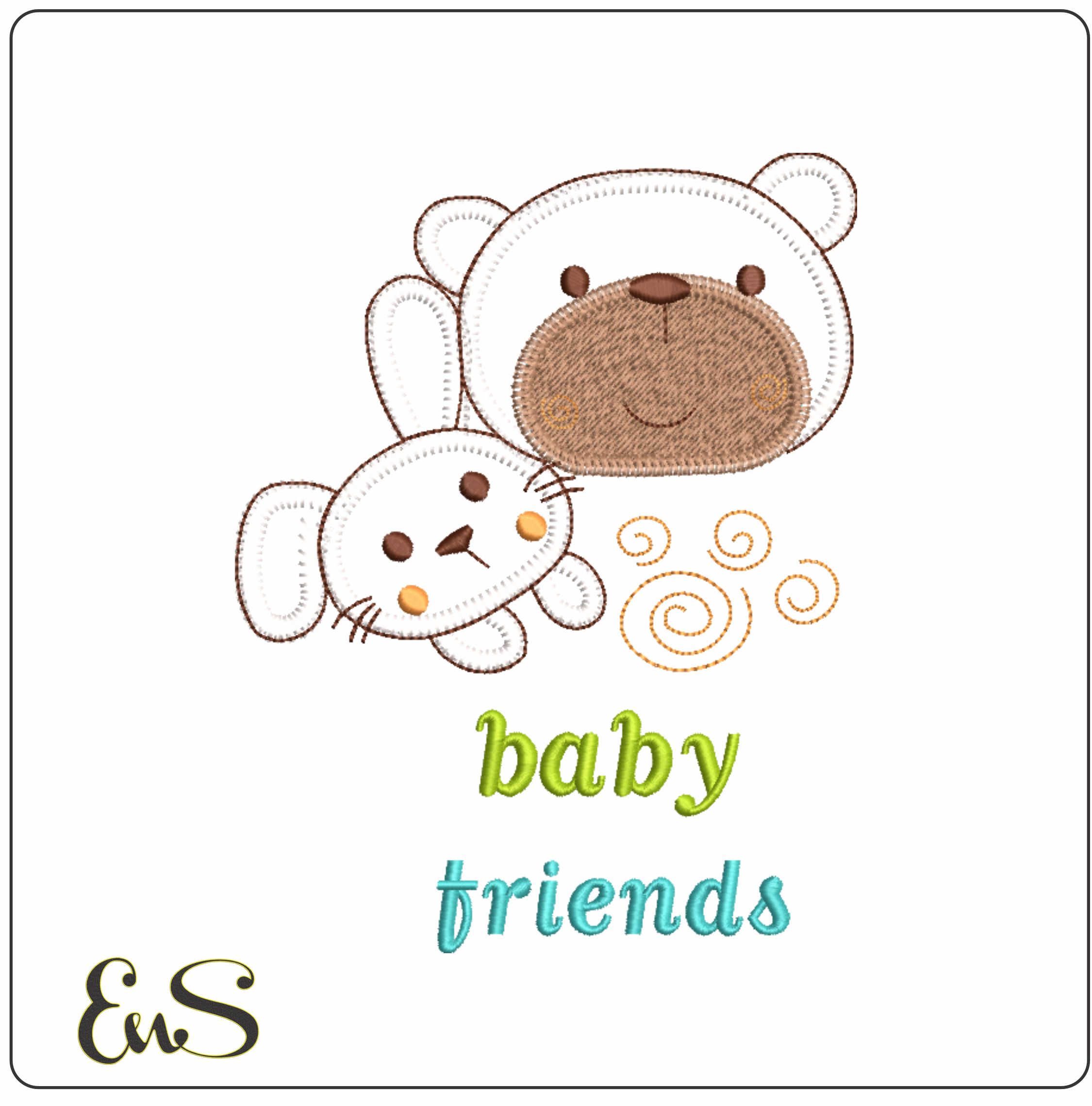 Baby Friends- Elegant embroidery design file - instant download