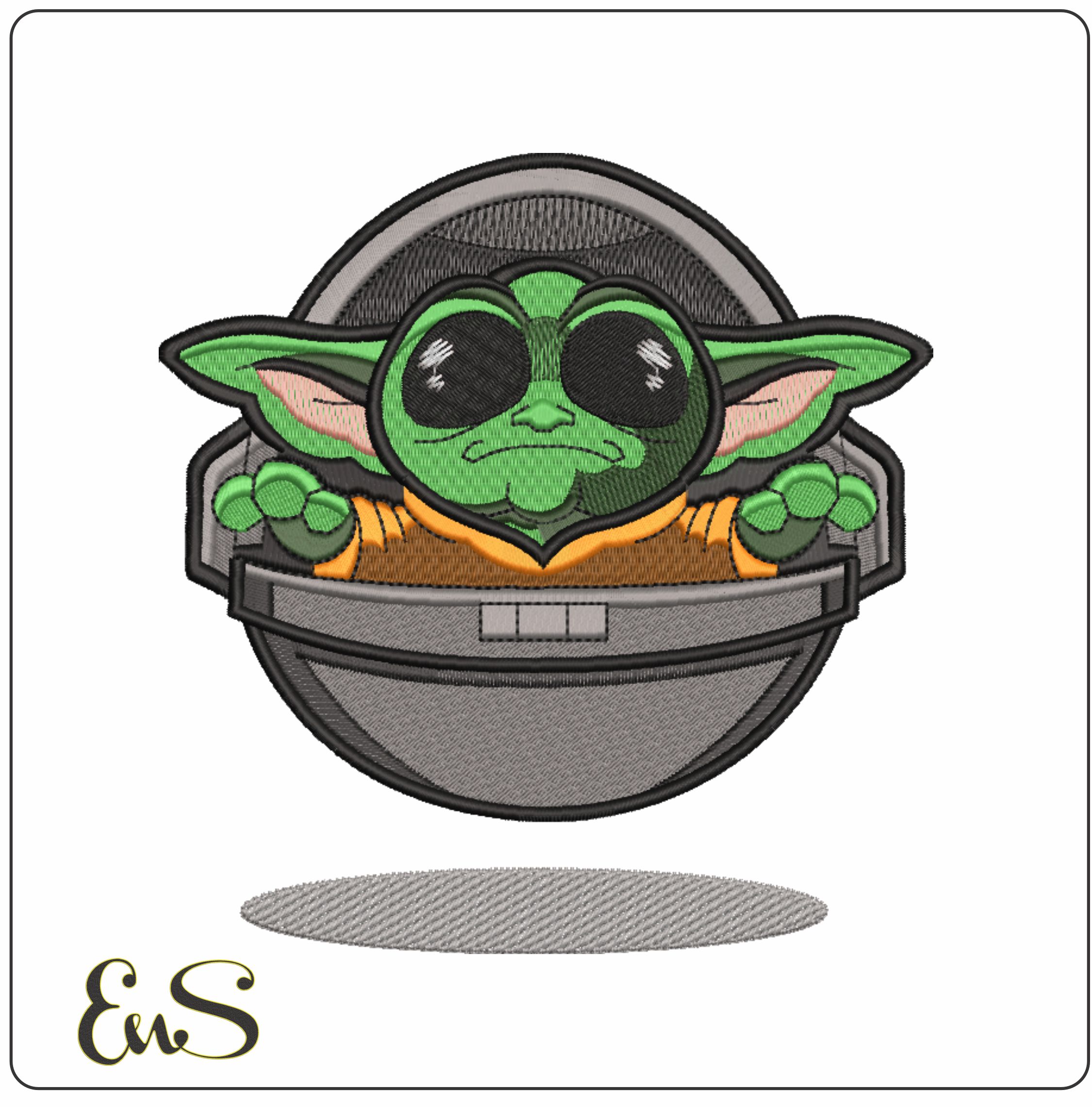 Baby Yoda in Capsule- Elegant embroidery design file - instant download