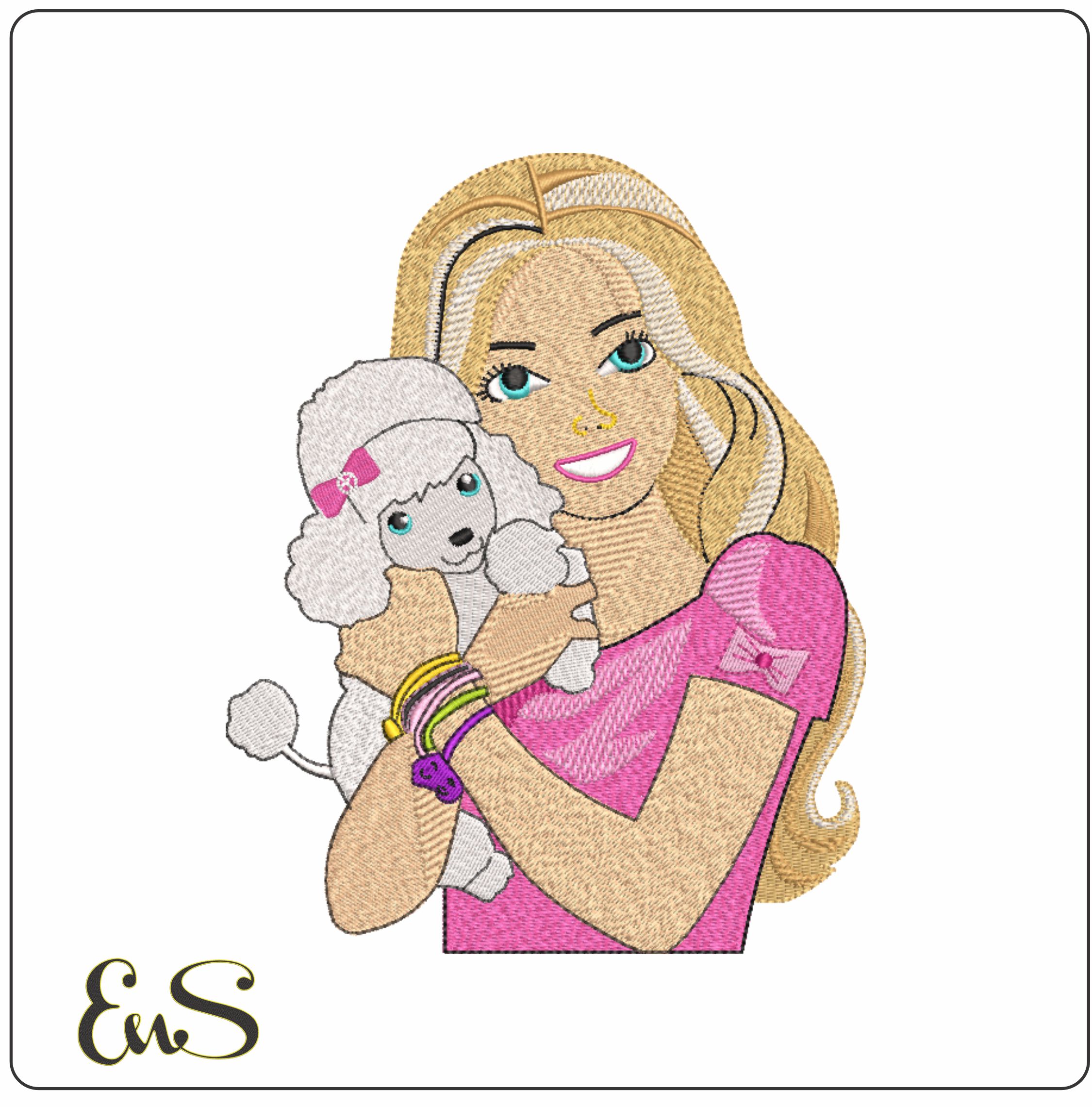 Barbie with Dog- Elegant embroidery design file - instant download