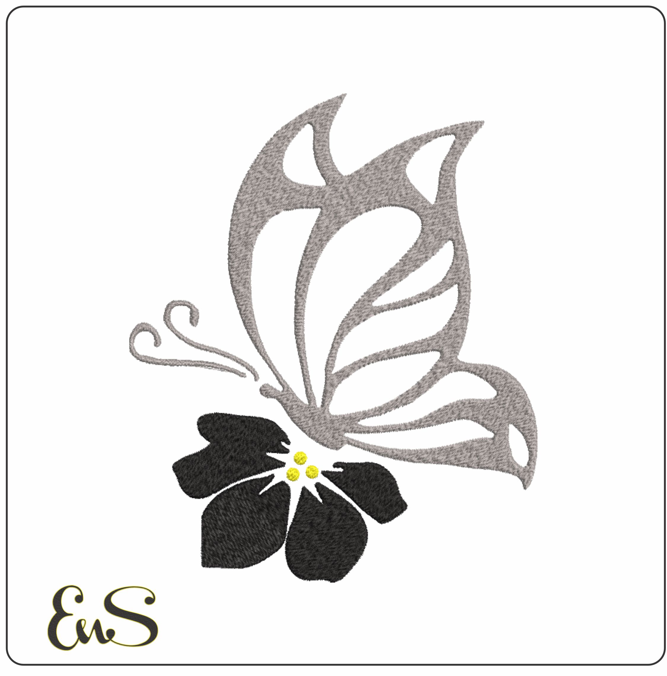 Basic Butterfly on Flower- Elegant embroidery design file - instant download