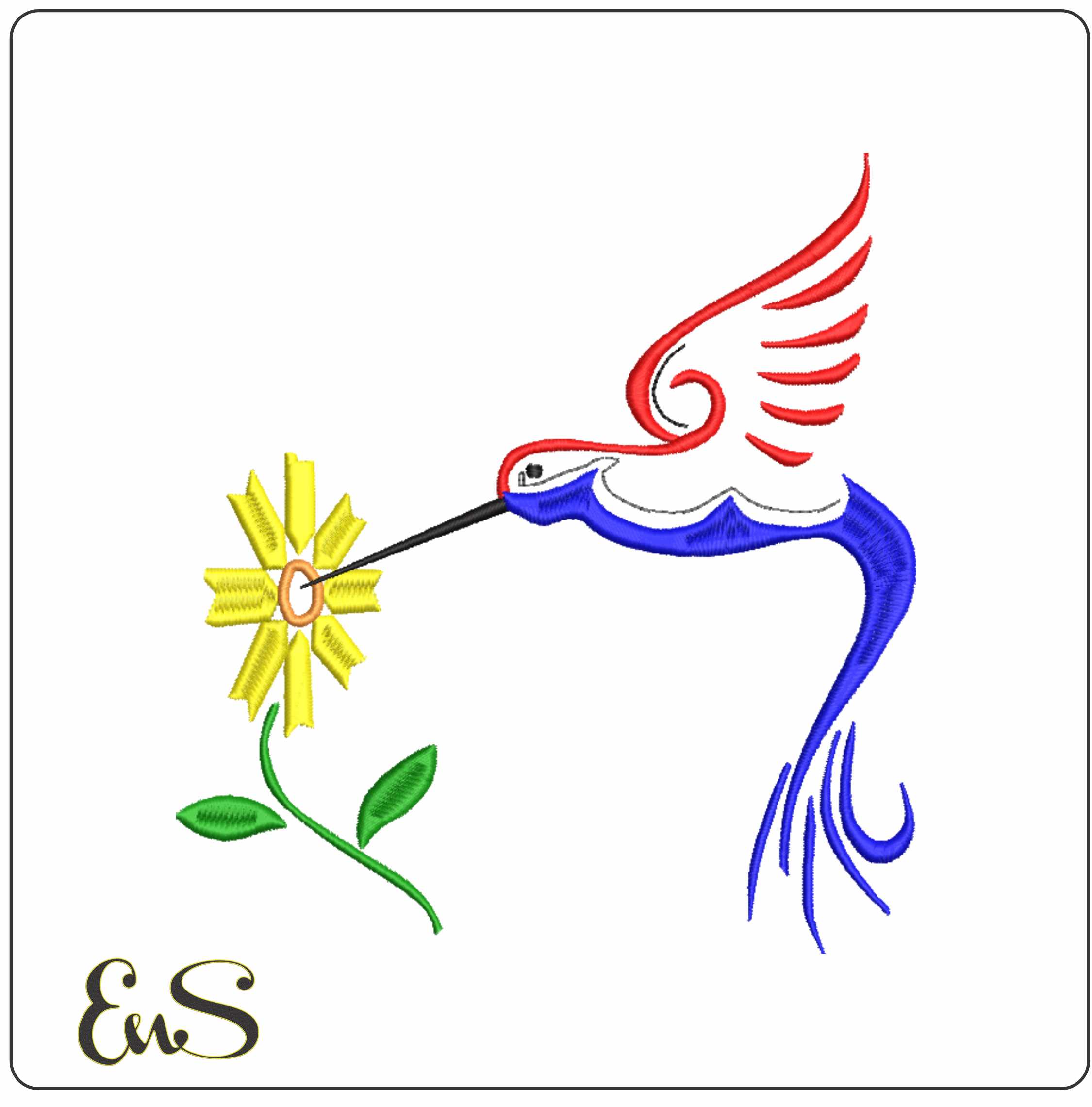 Basic Humming Bird and Flower- Elegant embroidery design file - instant download