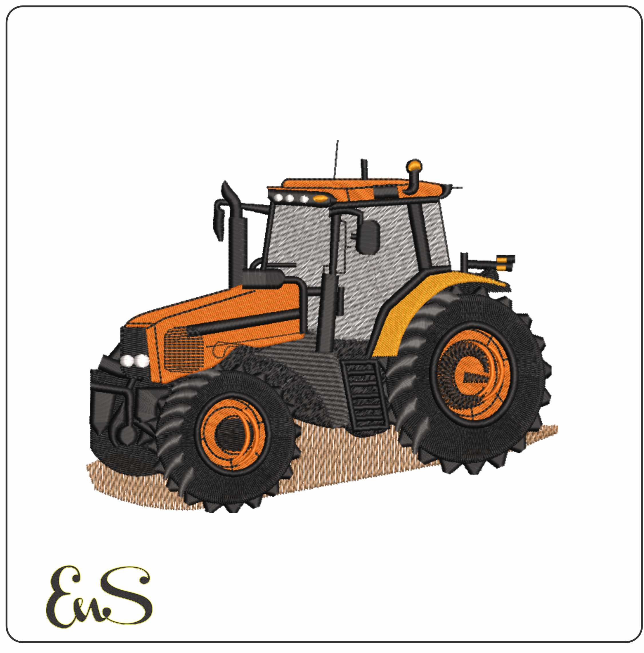 Basic Orange Farm Tractor in Mud- Elegant embroidery design file - instant download