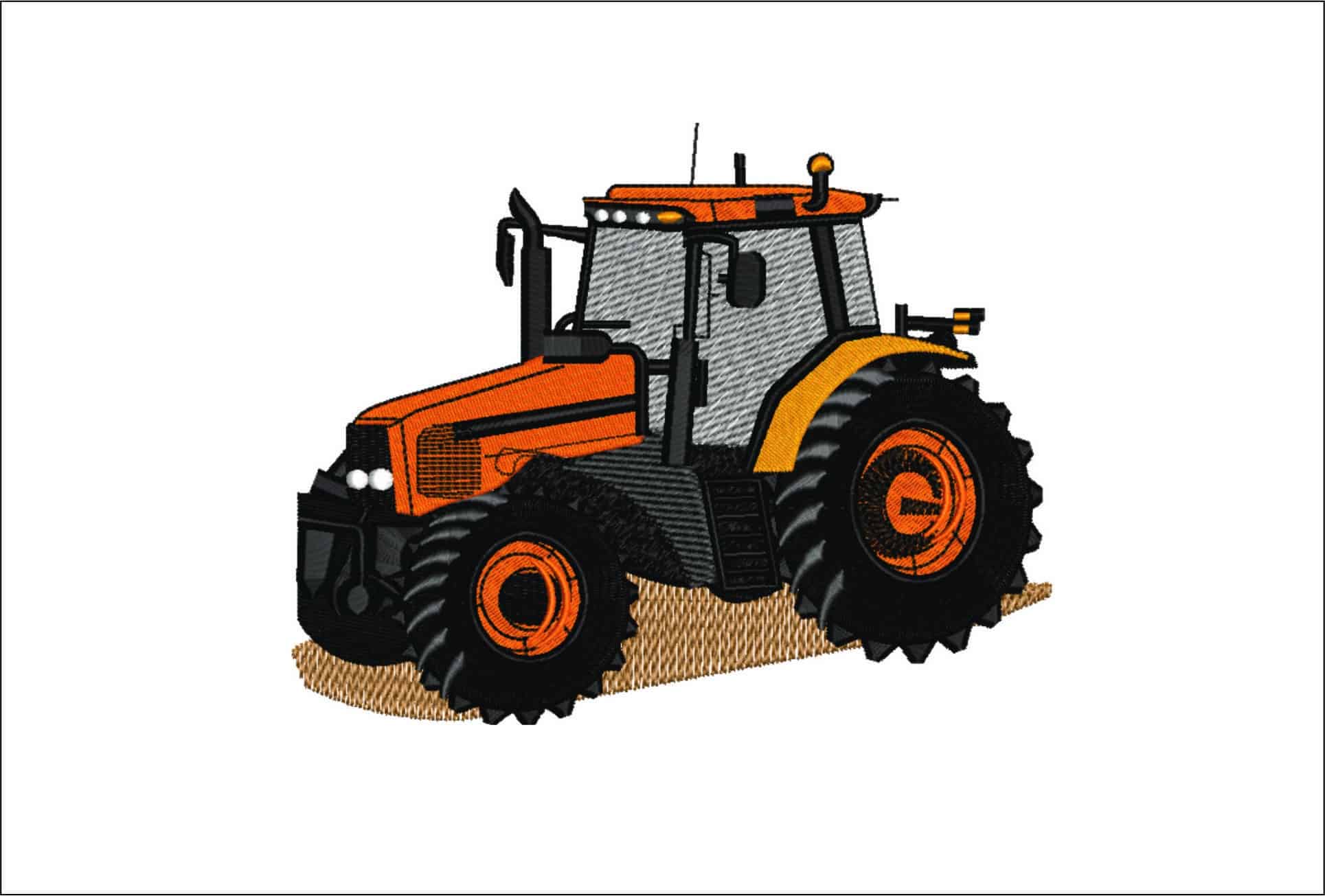 Basic Orange Farm Tractor in Mud- Elegant embroidery design file - instant download
