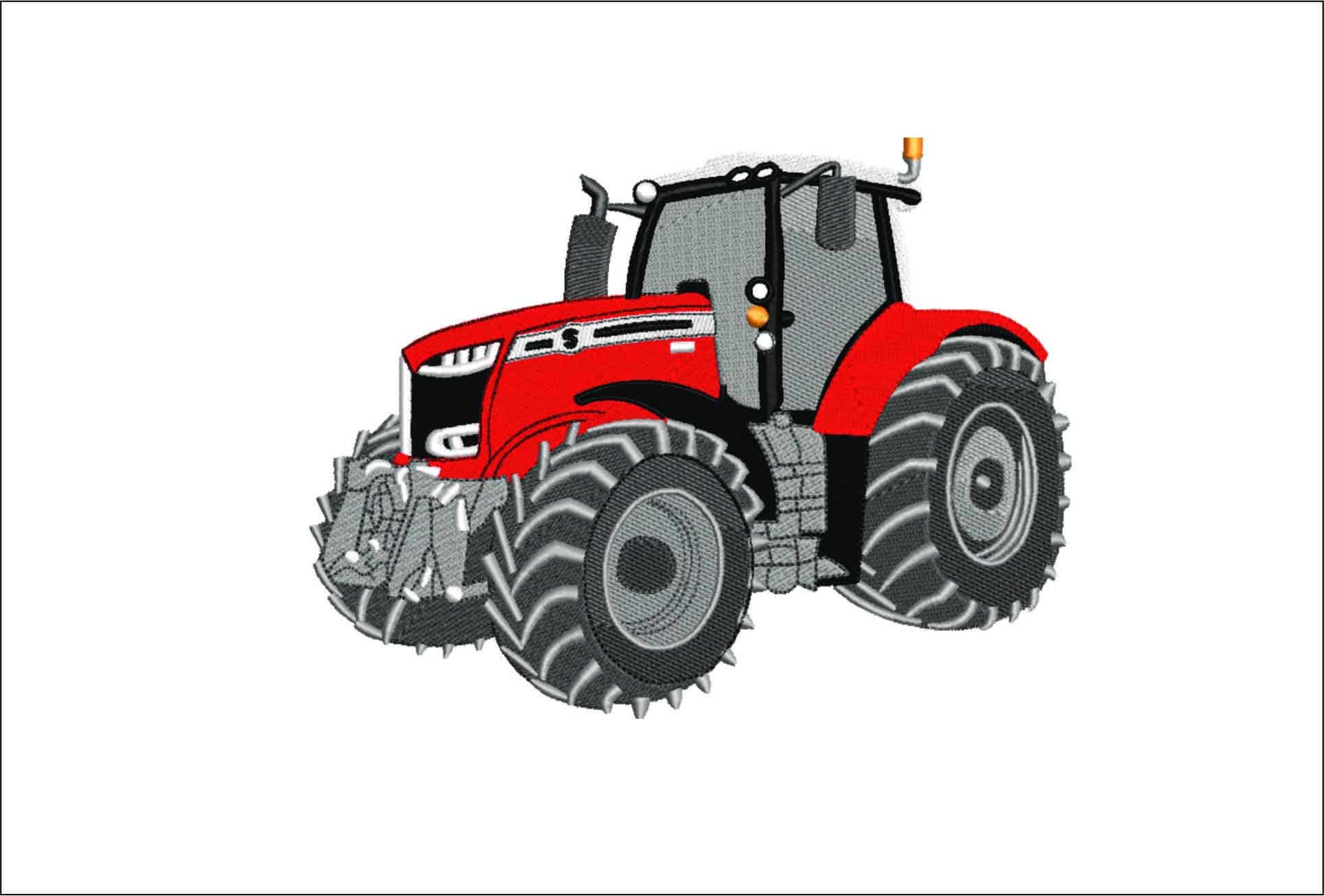 Basic Red Farm Tractor Massey- Elegant embroidery design file - instant download