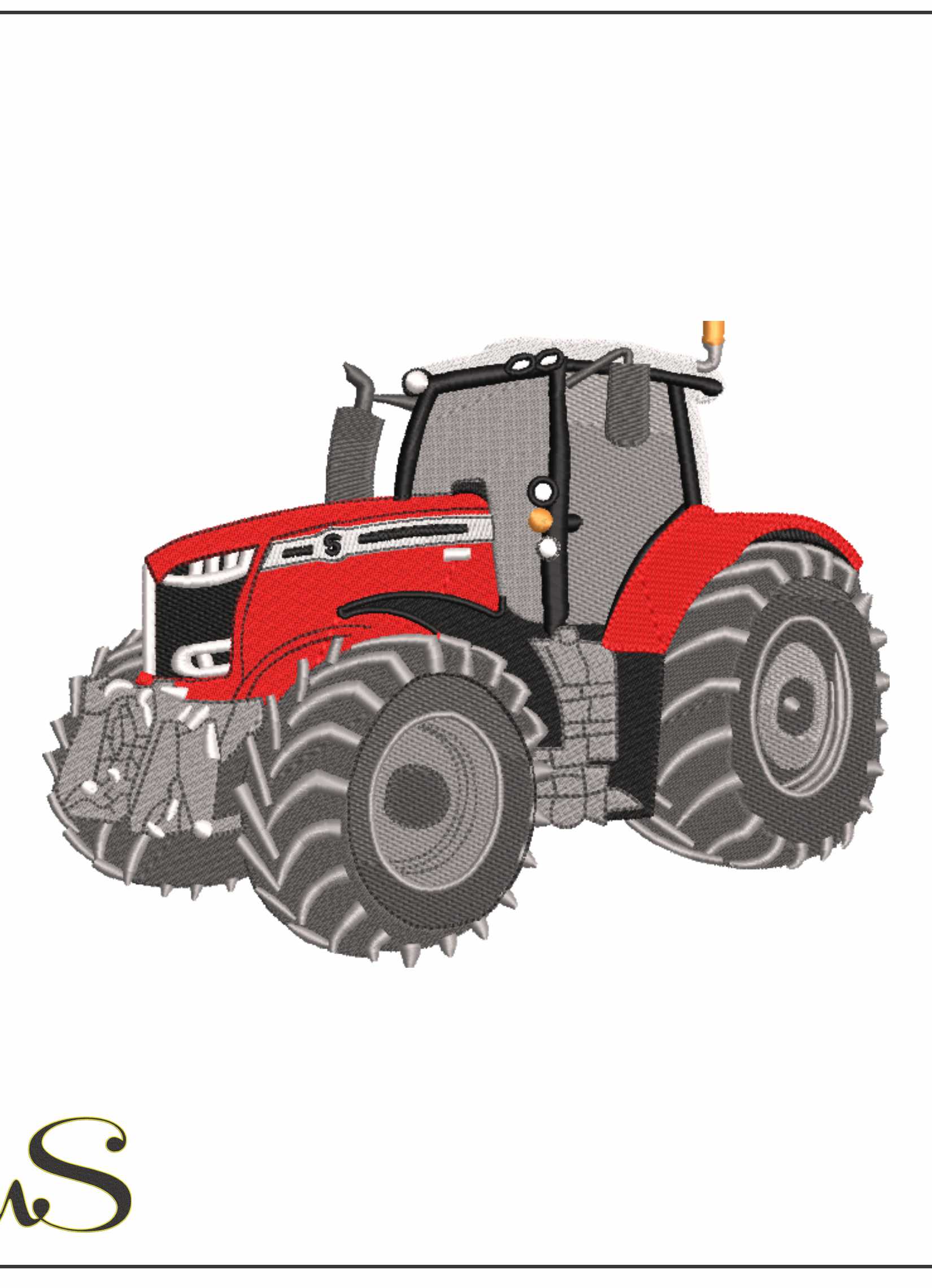 Basic Red Farm Tractor Massey- Elegant embroidery design file - instant download