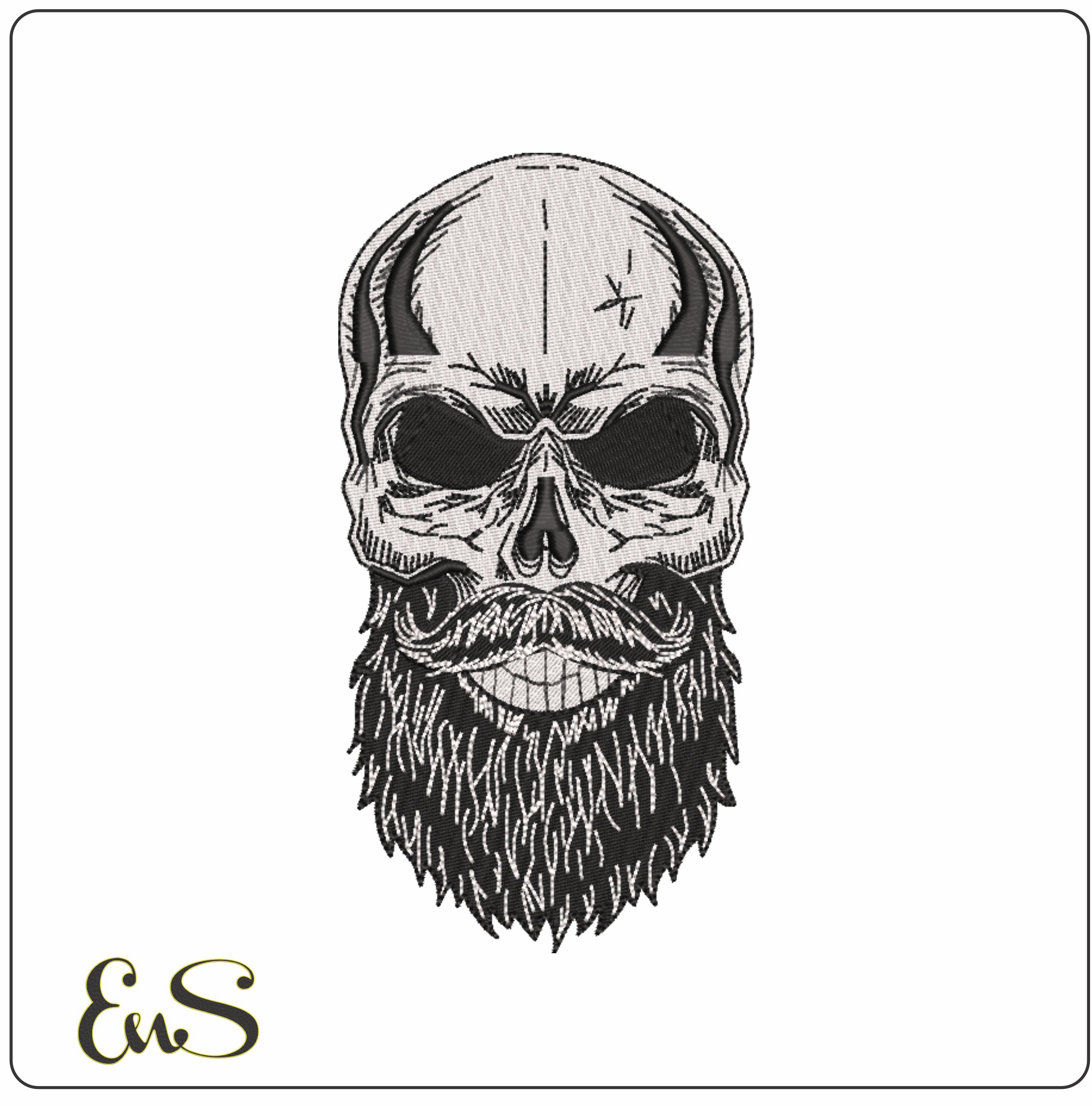 Bearded Skull- Elegant embroidery design file - instant download