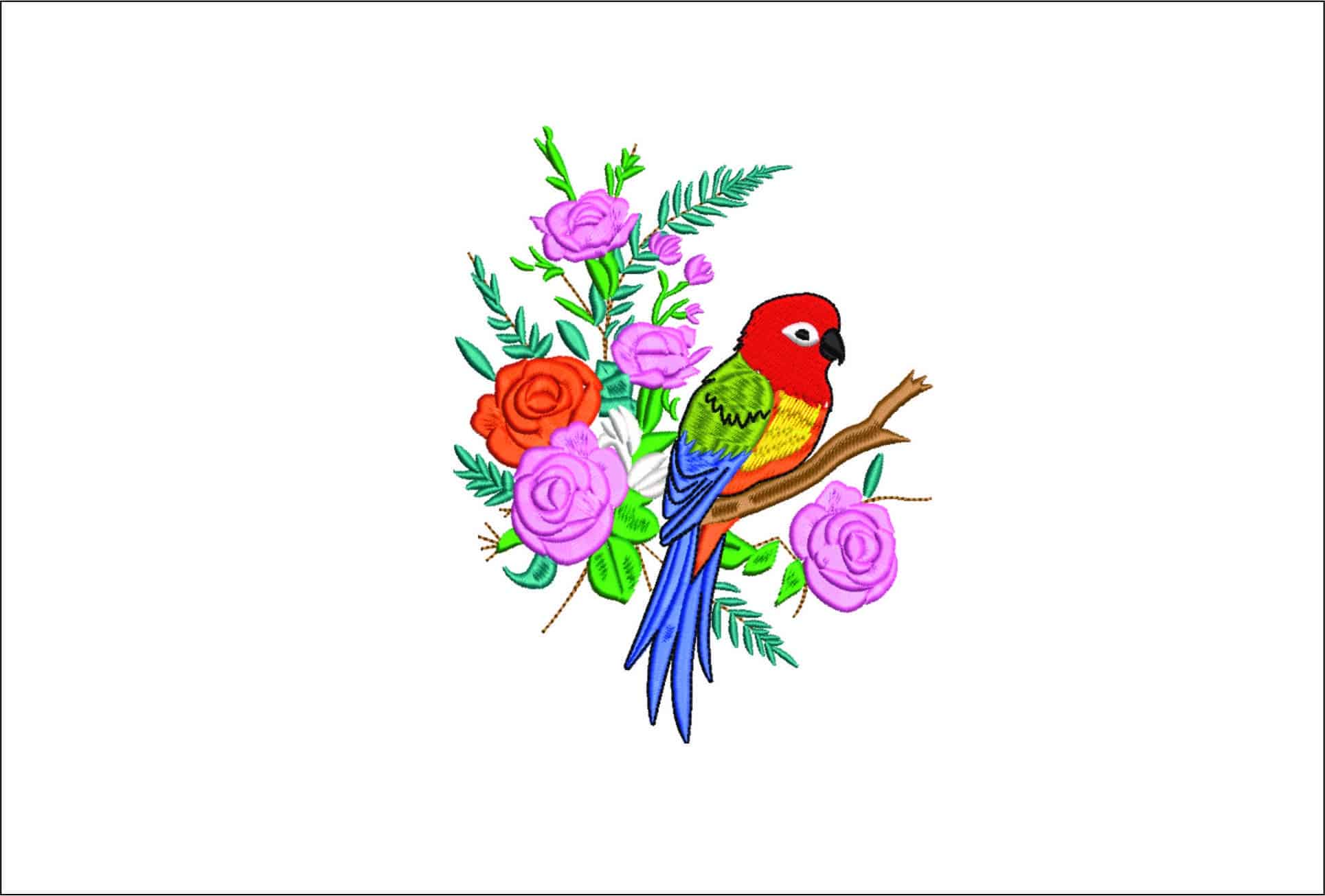 Bird and Flowers- Elegant embroidery design file - instant download