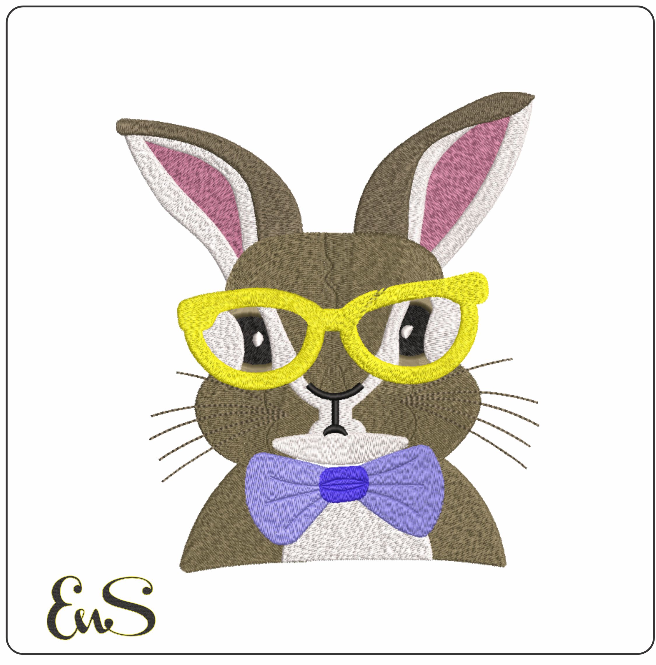 Bunny with Glasses and Bow tie- Elegant embroidery design file - instant download