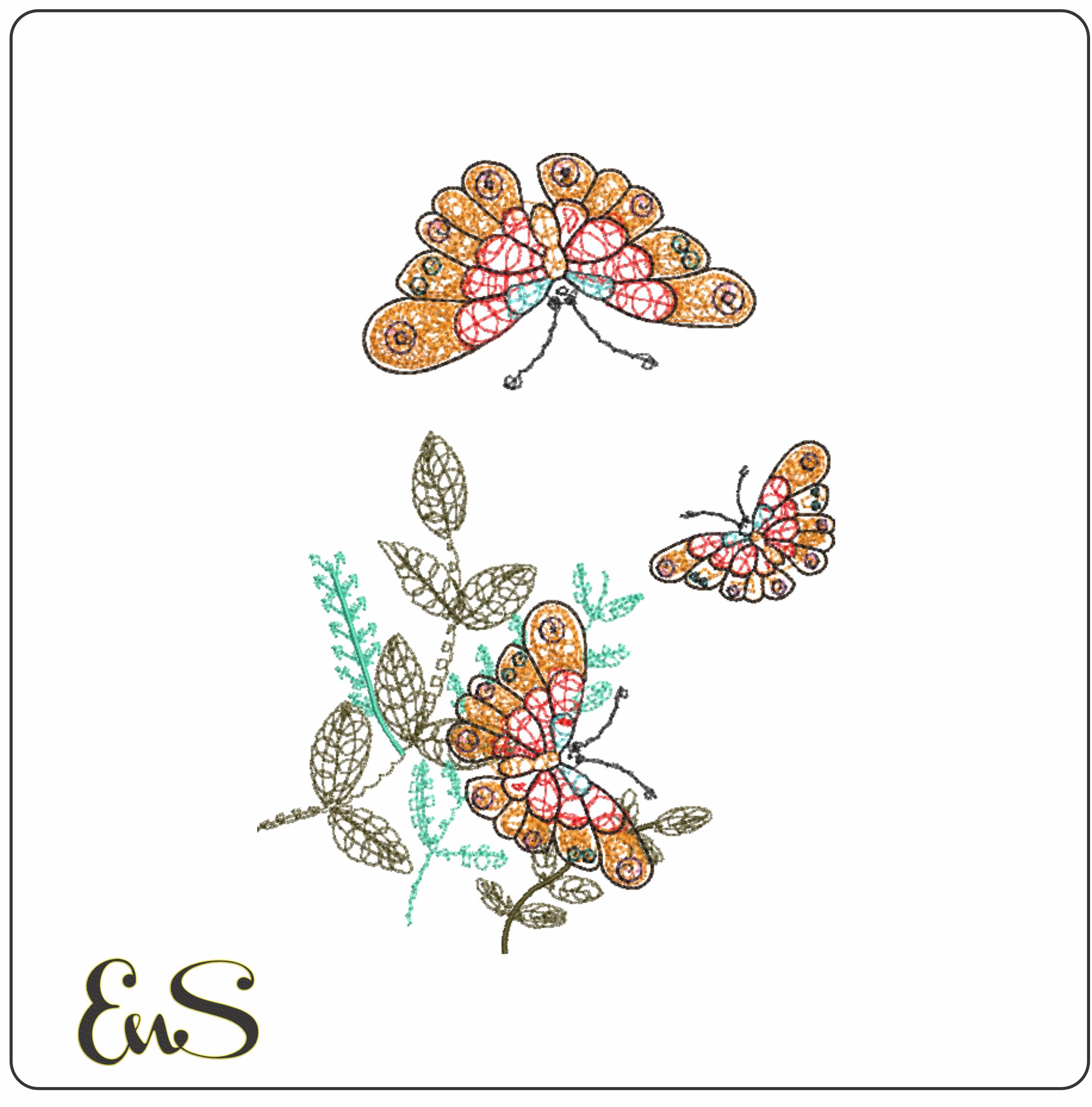 Butterflies and Flower- Elegant embroidery design file - instant download