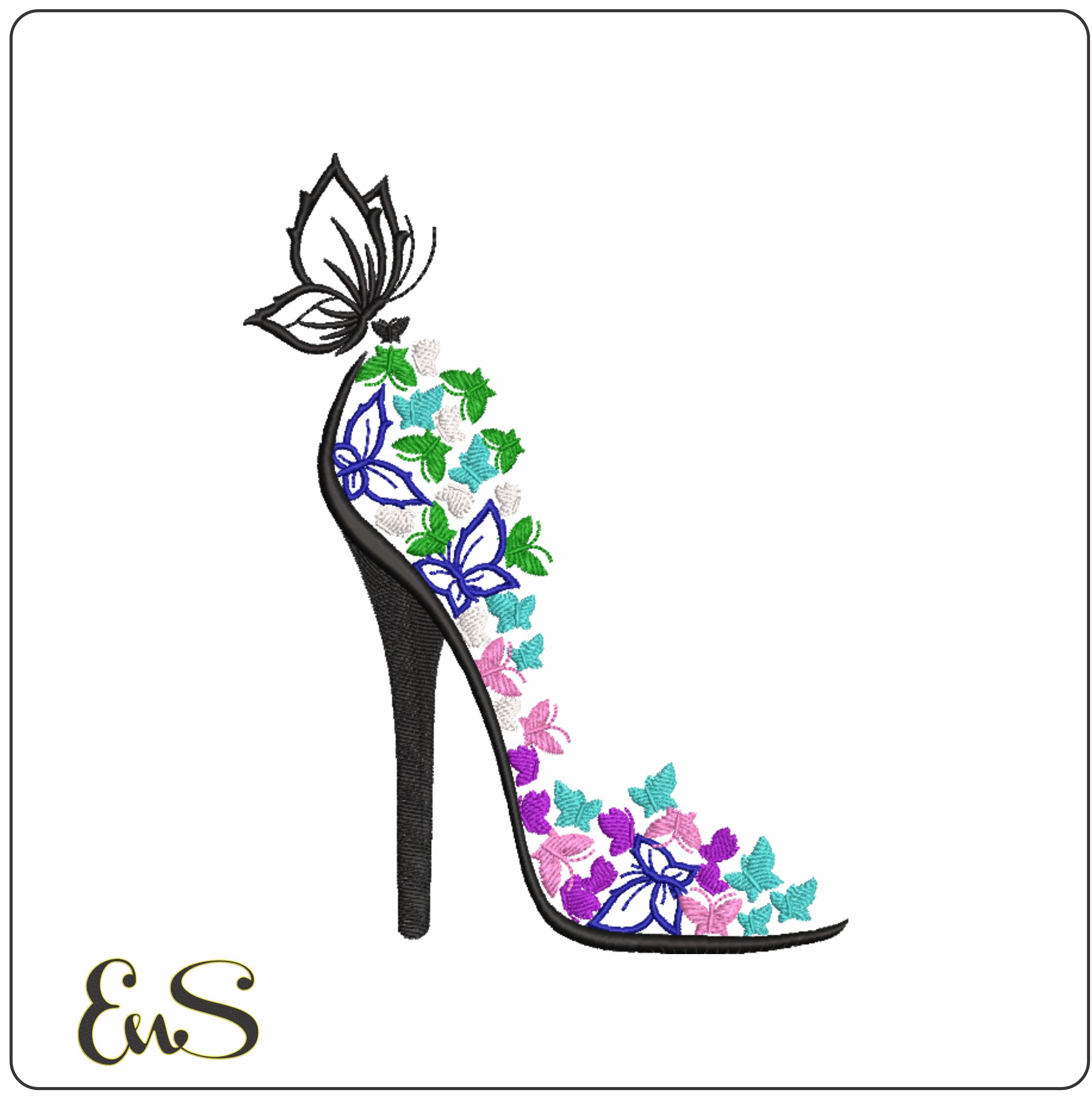 Butterfly Shoe- Elegant embroidery design file - instant download