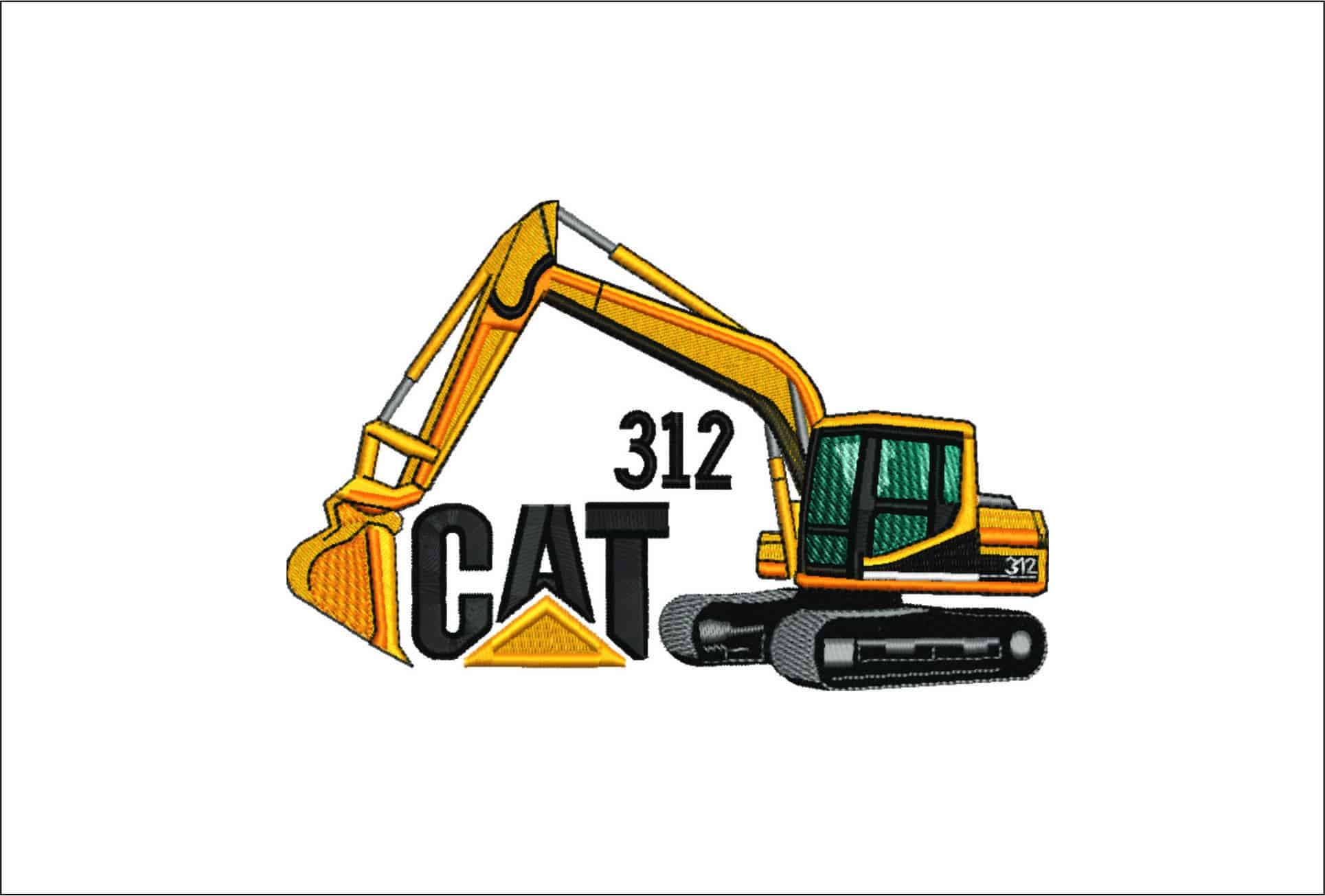 Cat 312 Excavator with Logo- Elegant embroidery design file - instant download