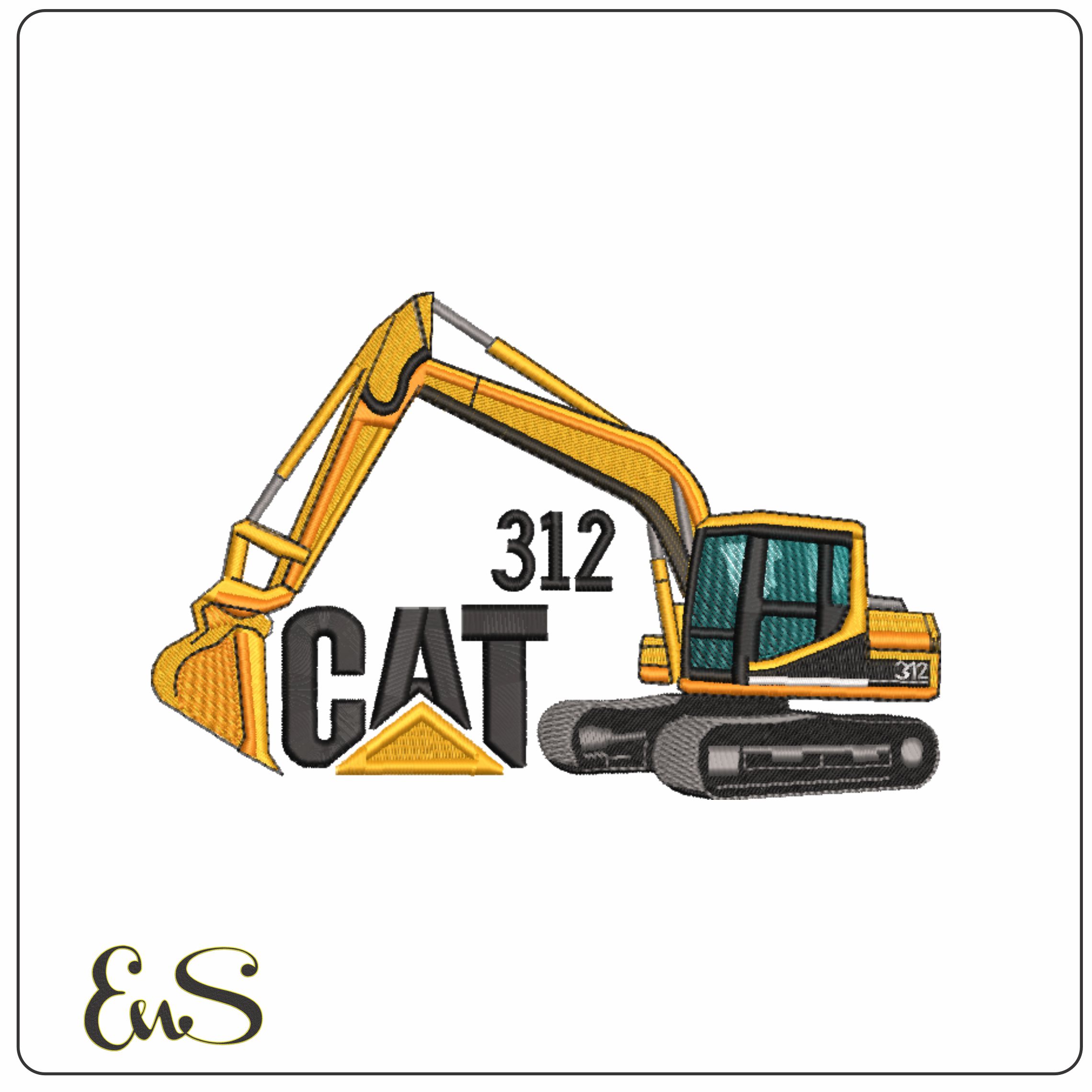 Cat 312 Excavator with Logo- Elegant embroidery design file - instant download